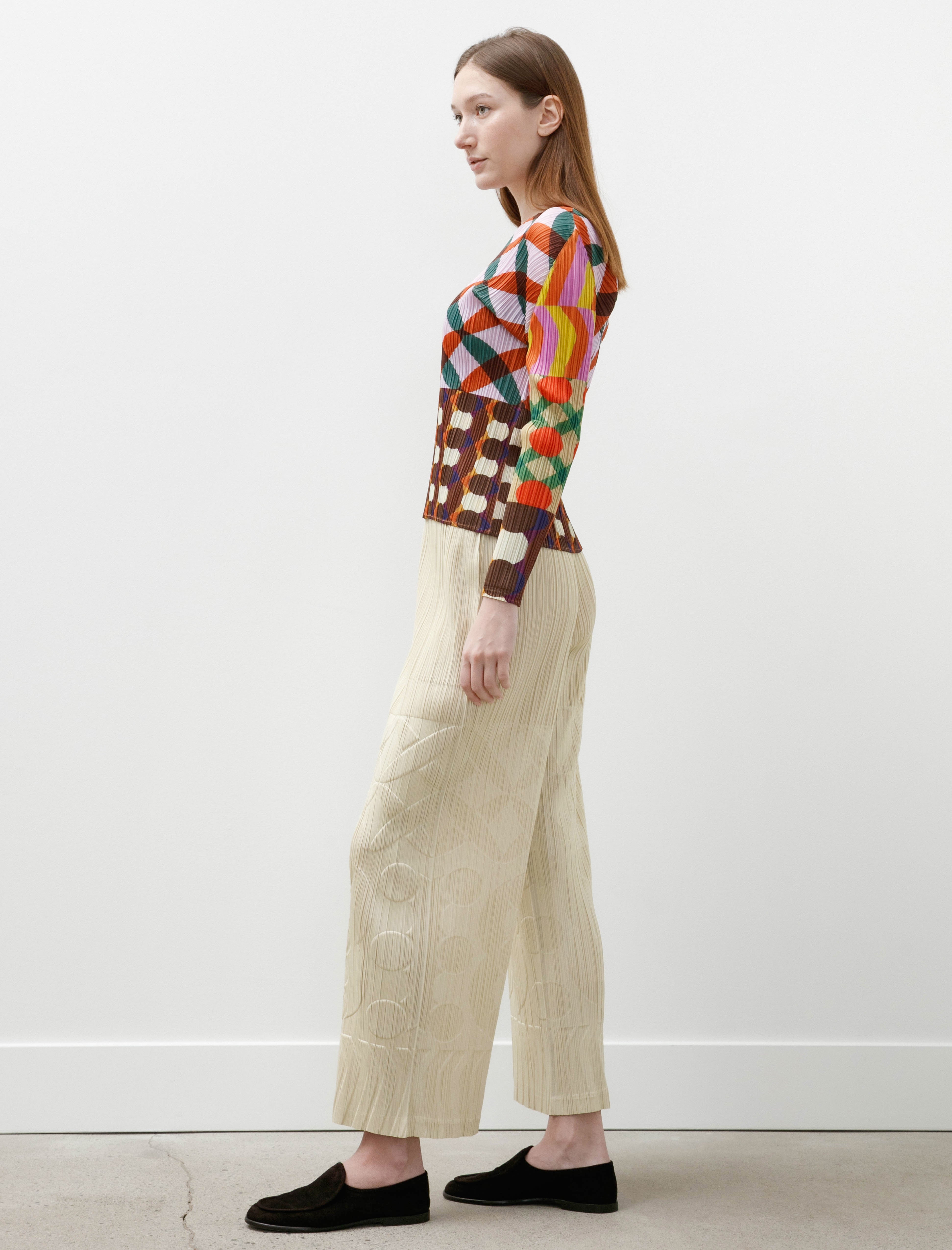 Pleats Please by Issey Miyake Tune Embossed Pants Ivory