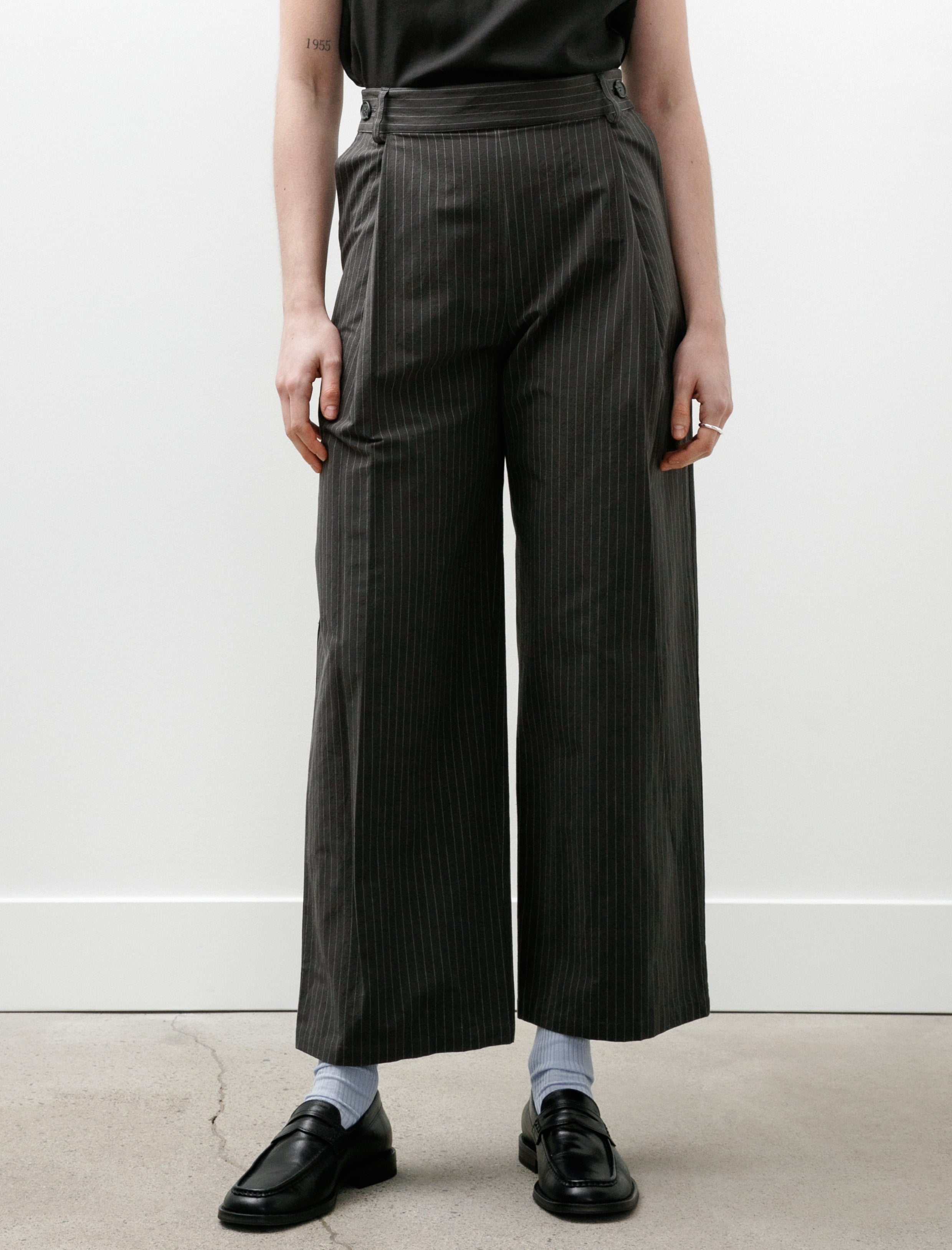 Cawley Japanese Cotton Linen Georgia Trouser Slate Stripe