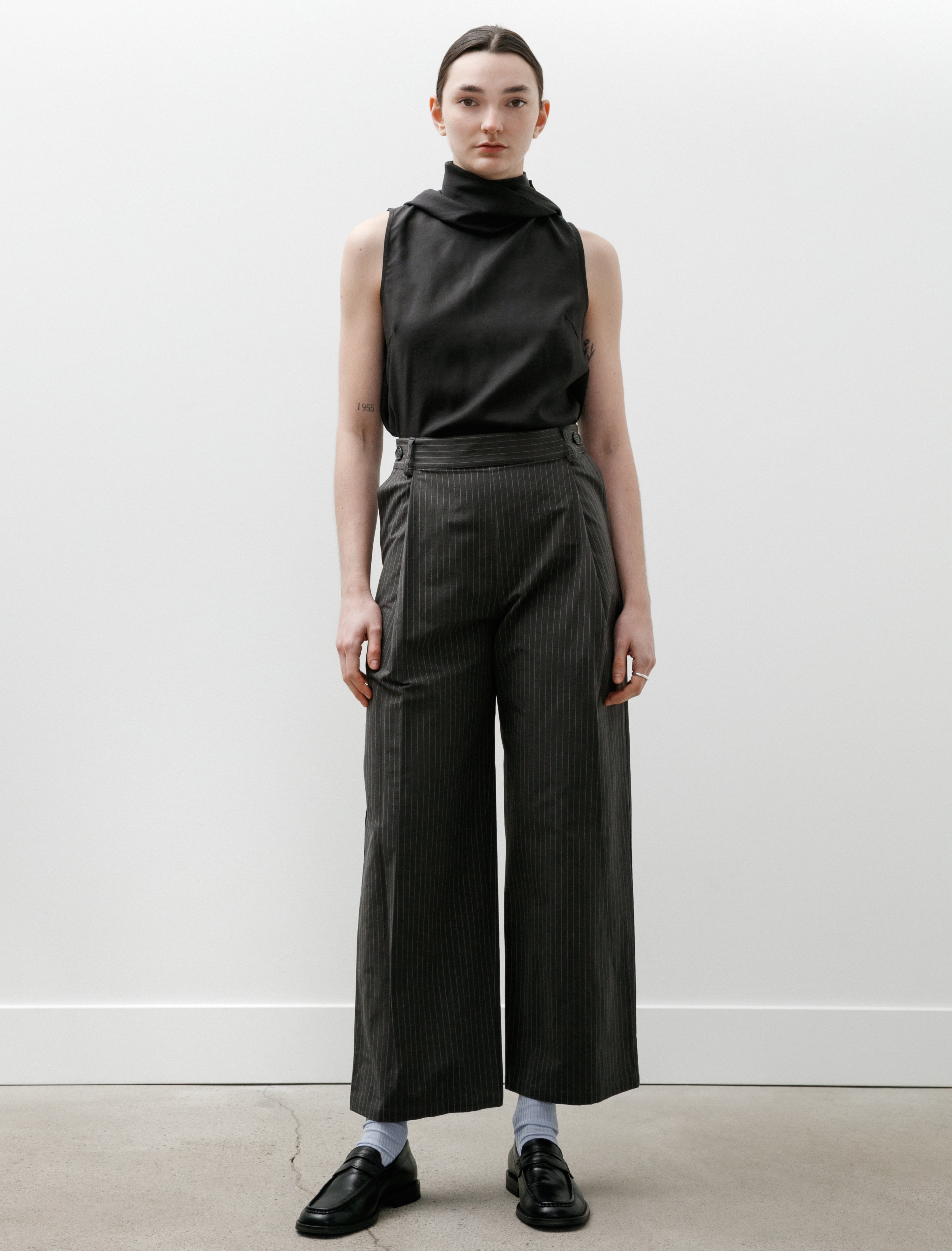 Cawley Japanese Cotton Linen Georgia Trouser Slate Stripe