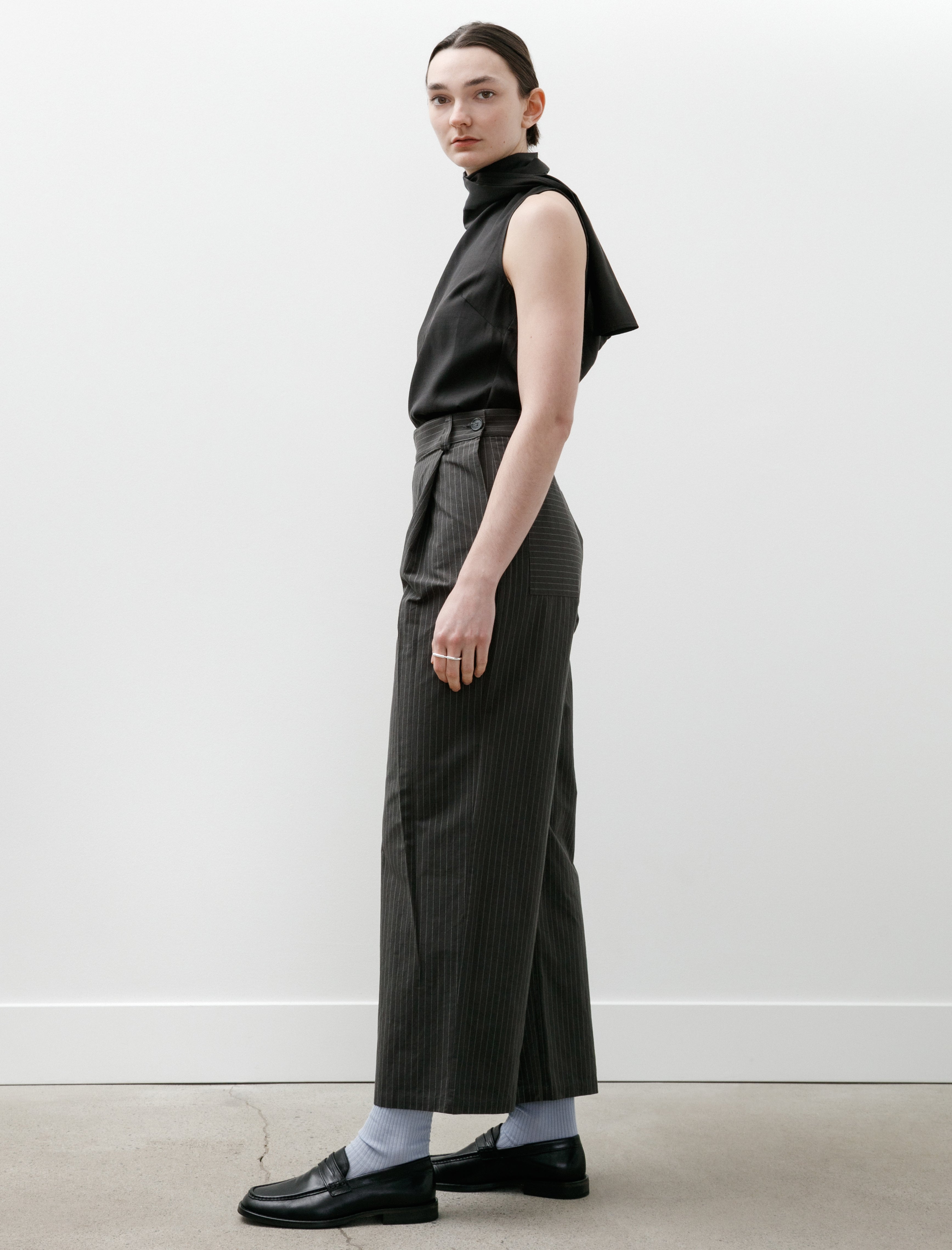 Cawley Japanese Cotton Linen Georgia Trouser Slate Stripe