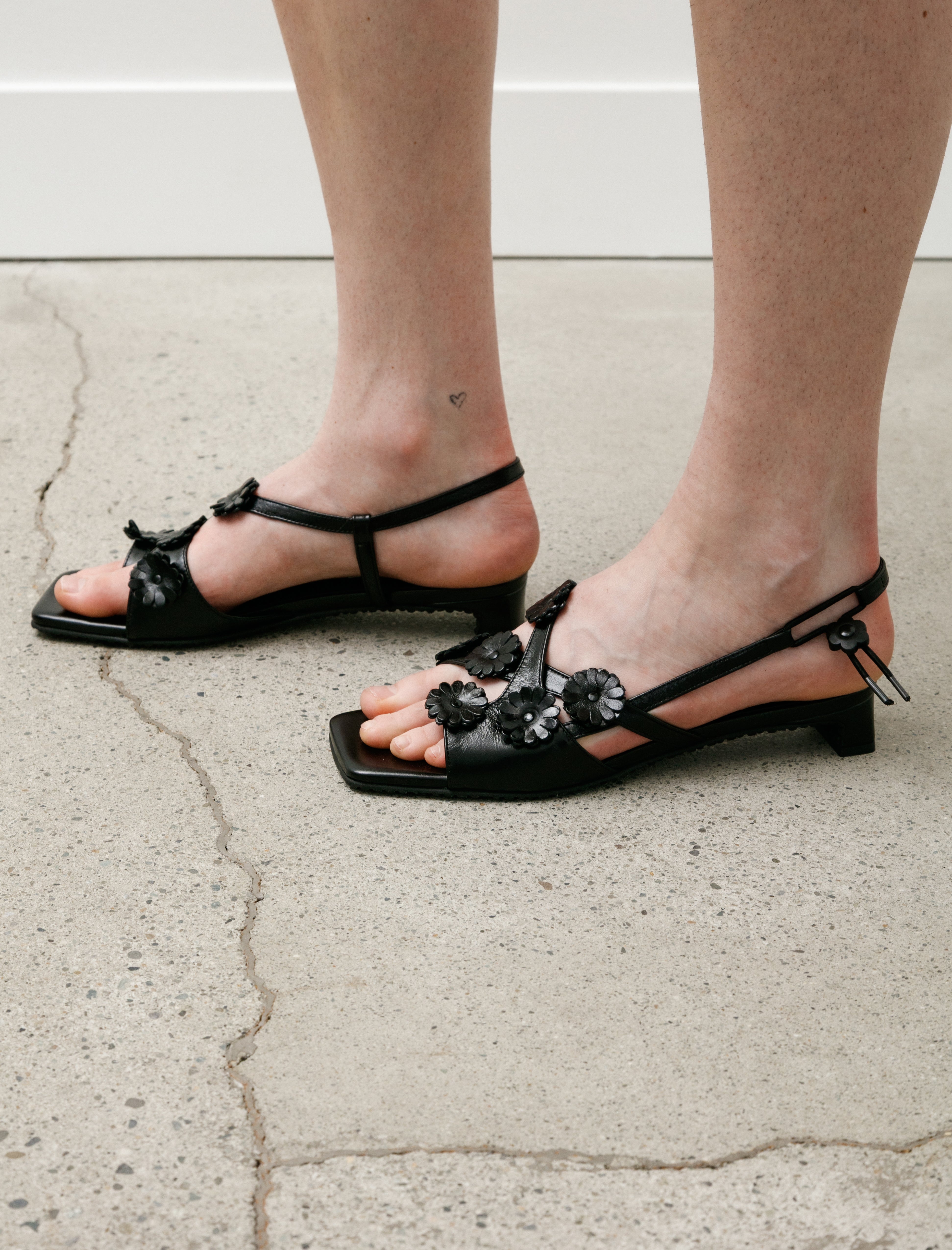 Cecilie Bahnsen Arna Sandals Textured Black Leather