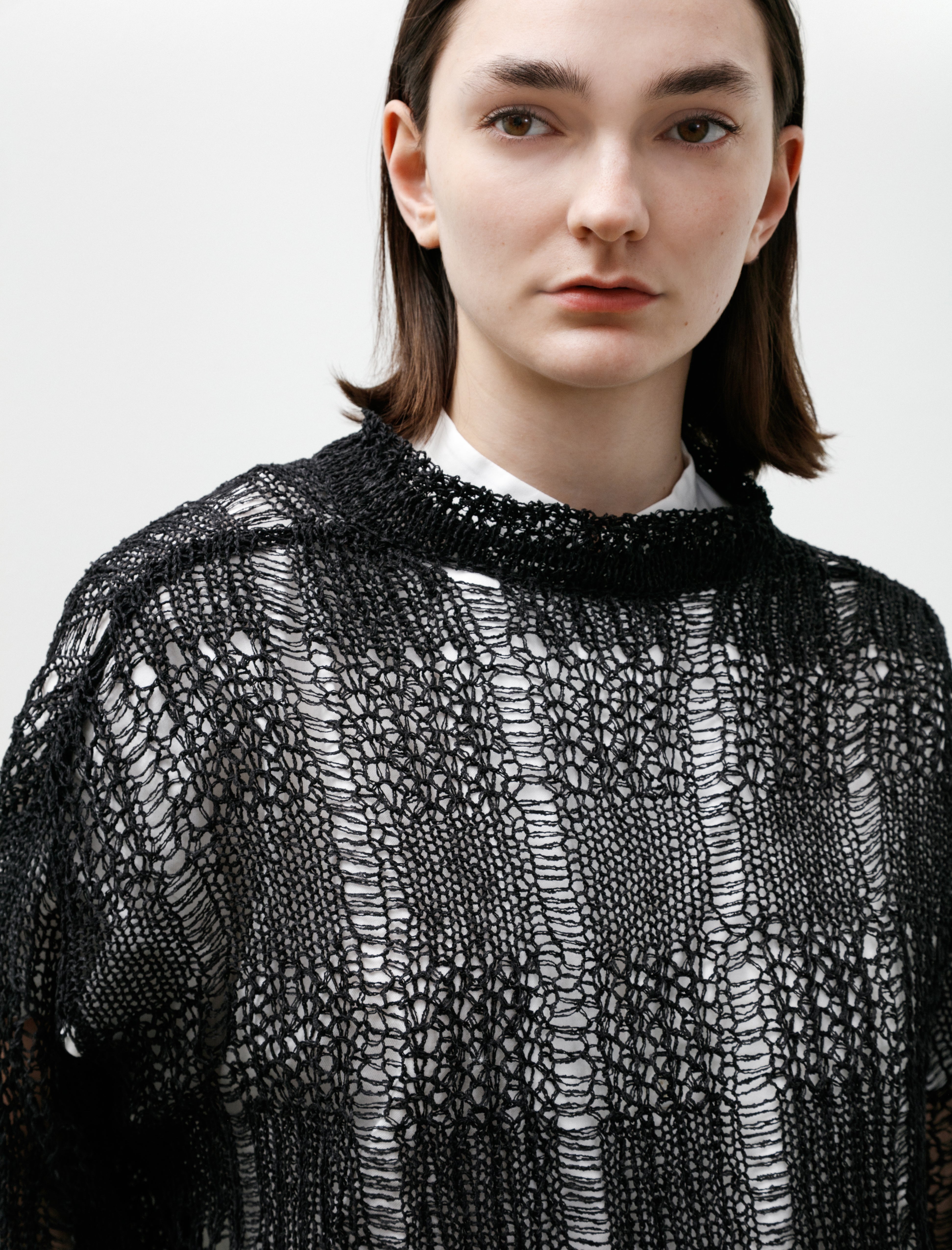 Y's by Yohji Yamamoto Open Weave String Collar Pullover Black