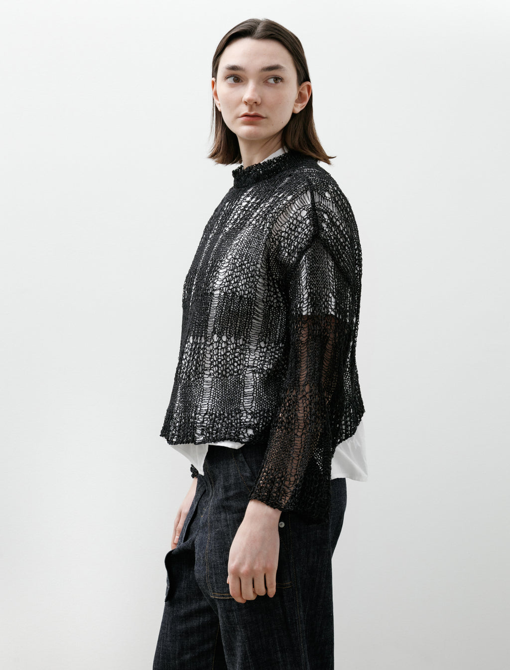 トップス y Y's by Yohji Yamamoto Open Weave String Collar Pullover Black