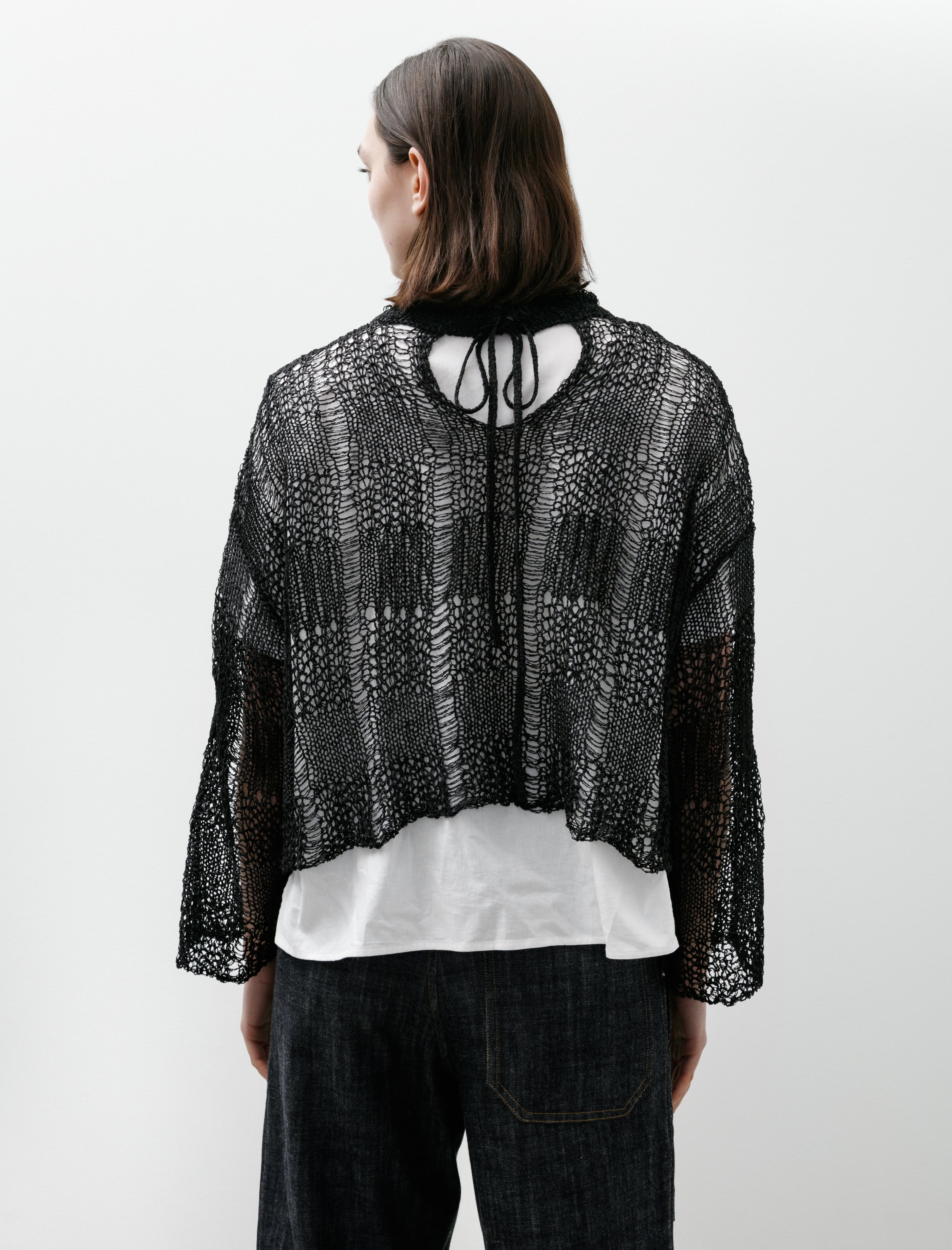 Y's by Yohji Yamamoto Open Weave String Collar Pullover Black