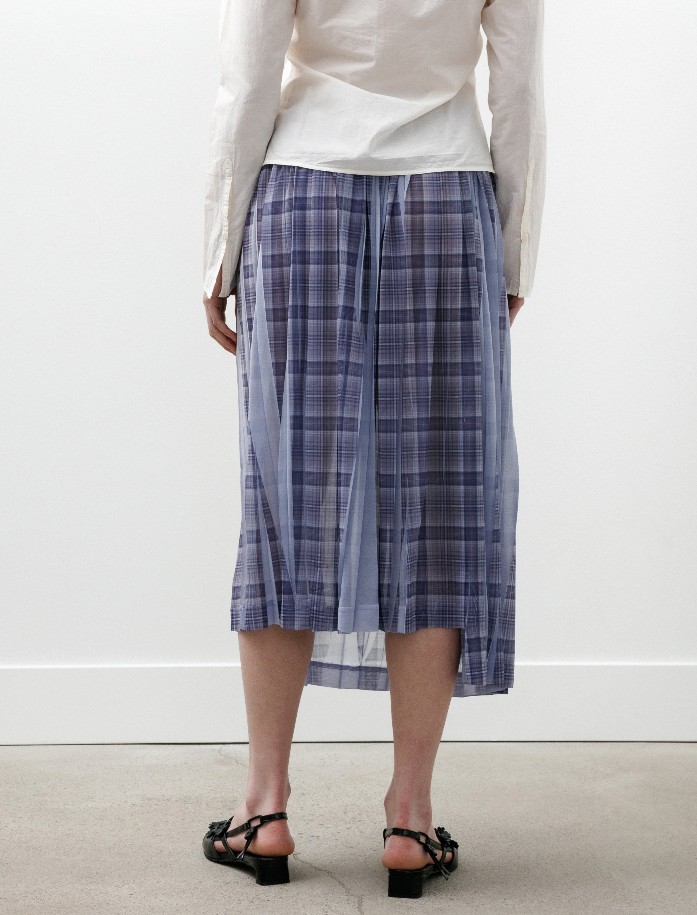 Y's by Yohji Yamamoto Pleat Printed Plaid Skirt Light Blue