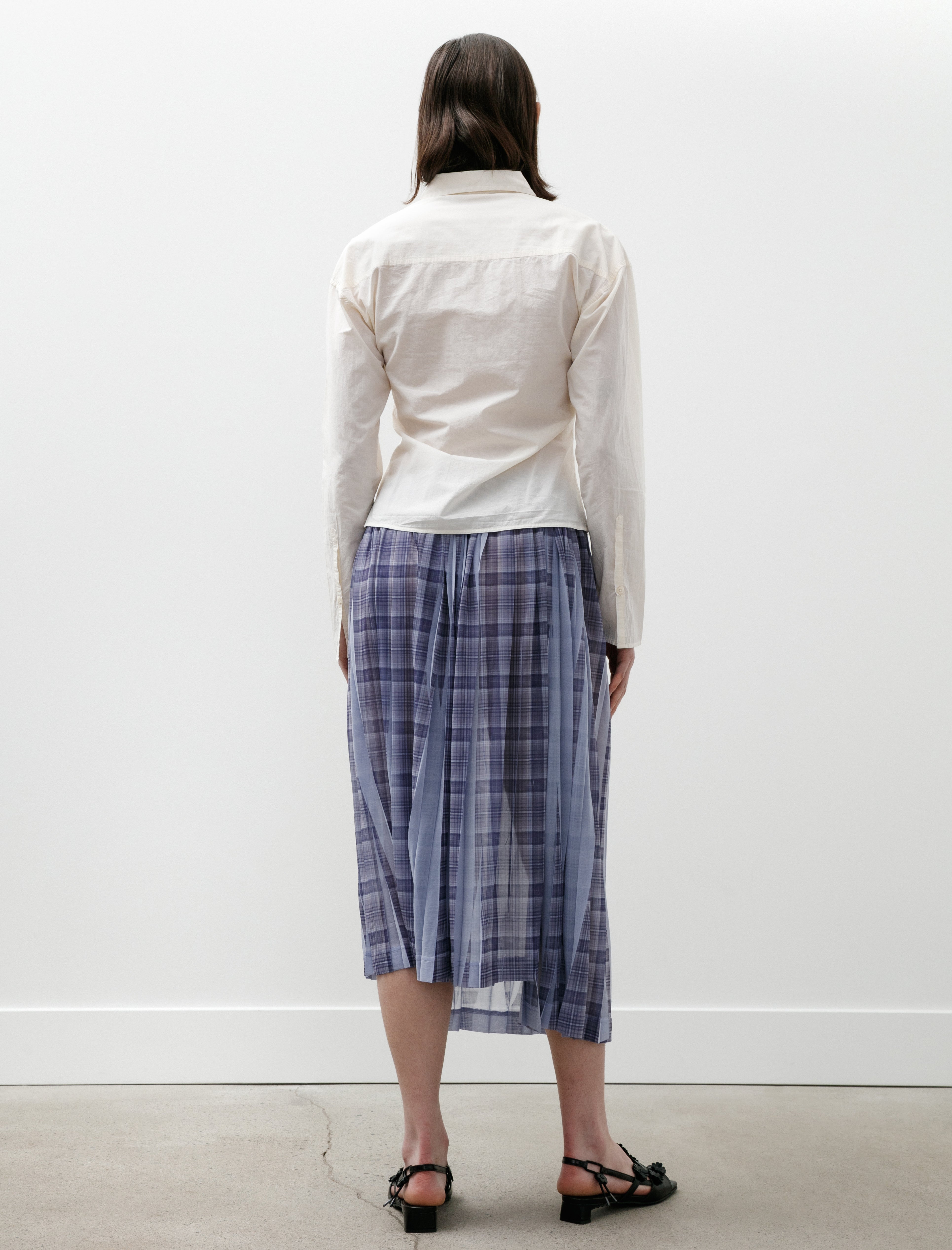 Y's by Yohji Yamamoto Pleat Printed Plaid Skirt Light Blue