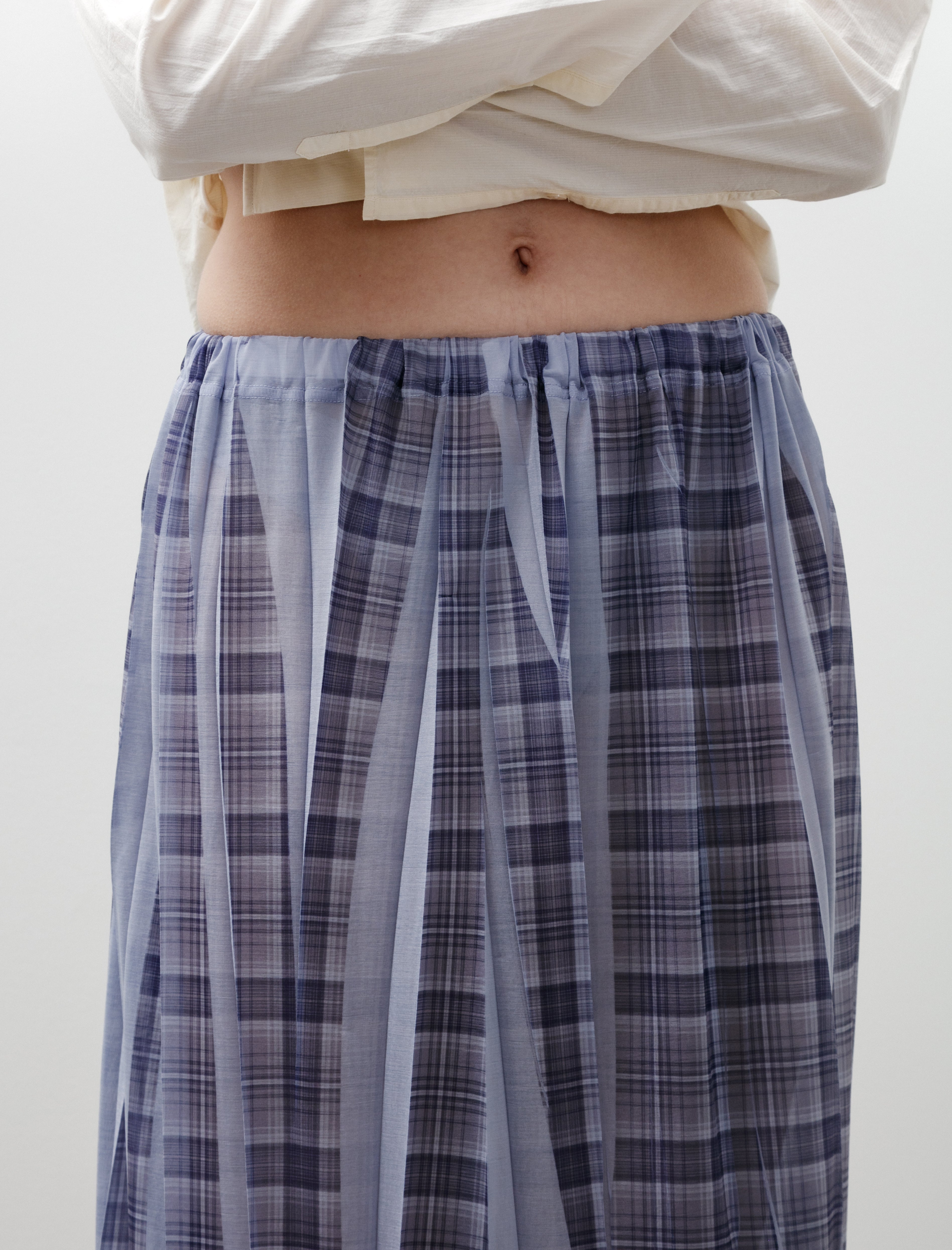 Y's by Yohji Yamamoto Pleat Printed Plaid Skirt Light Blue
