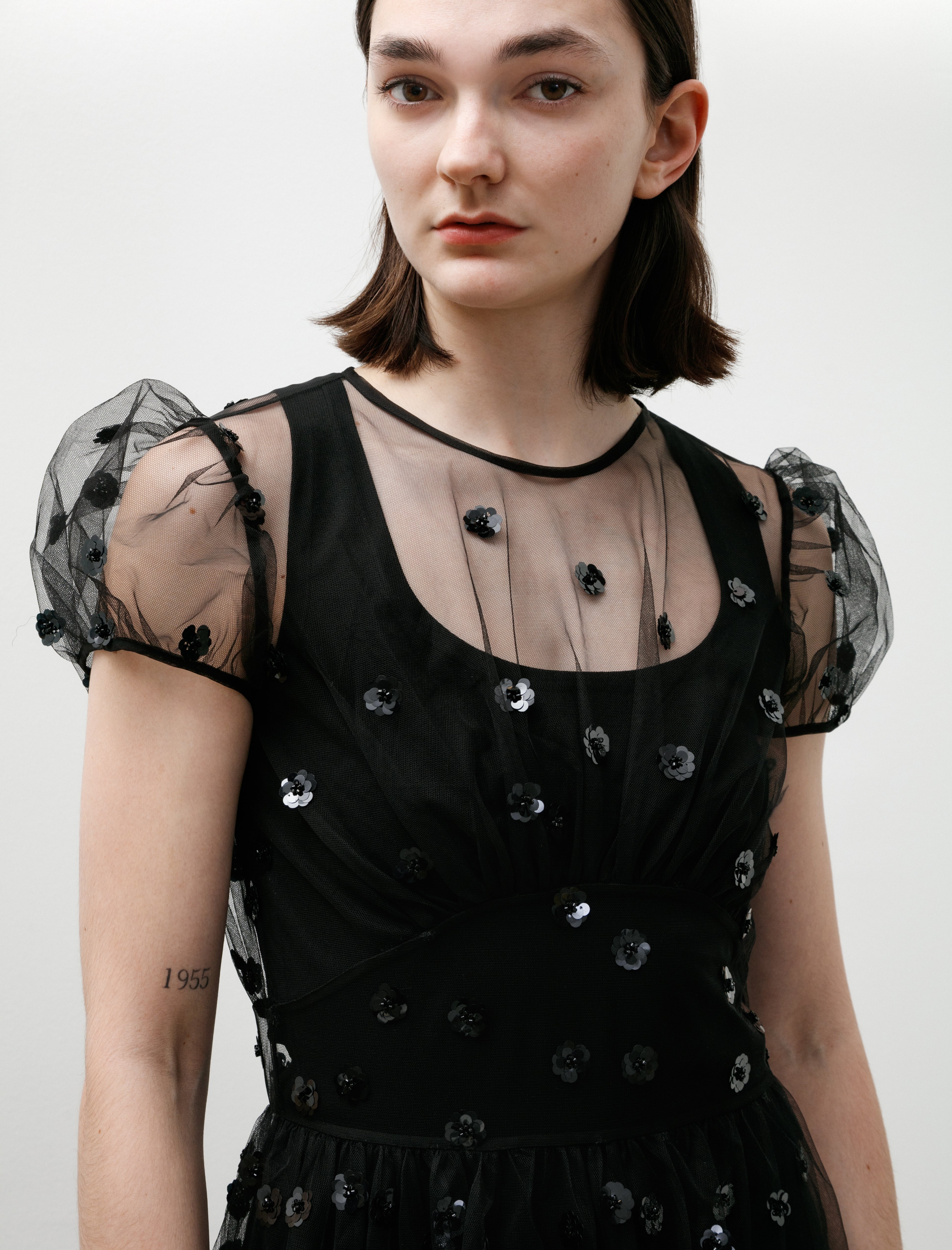 Cecilie Bahnsen Nanna Dress Sequin Blossom Tulle Black