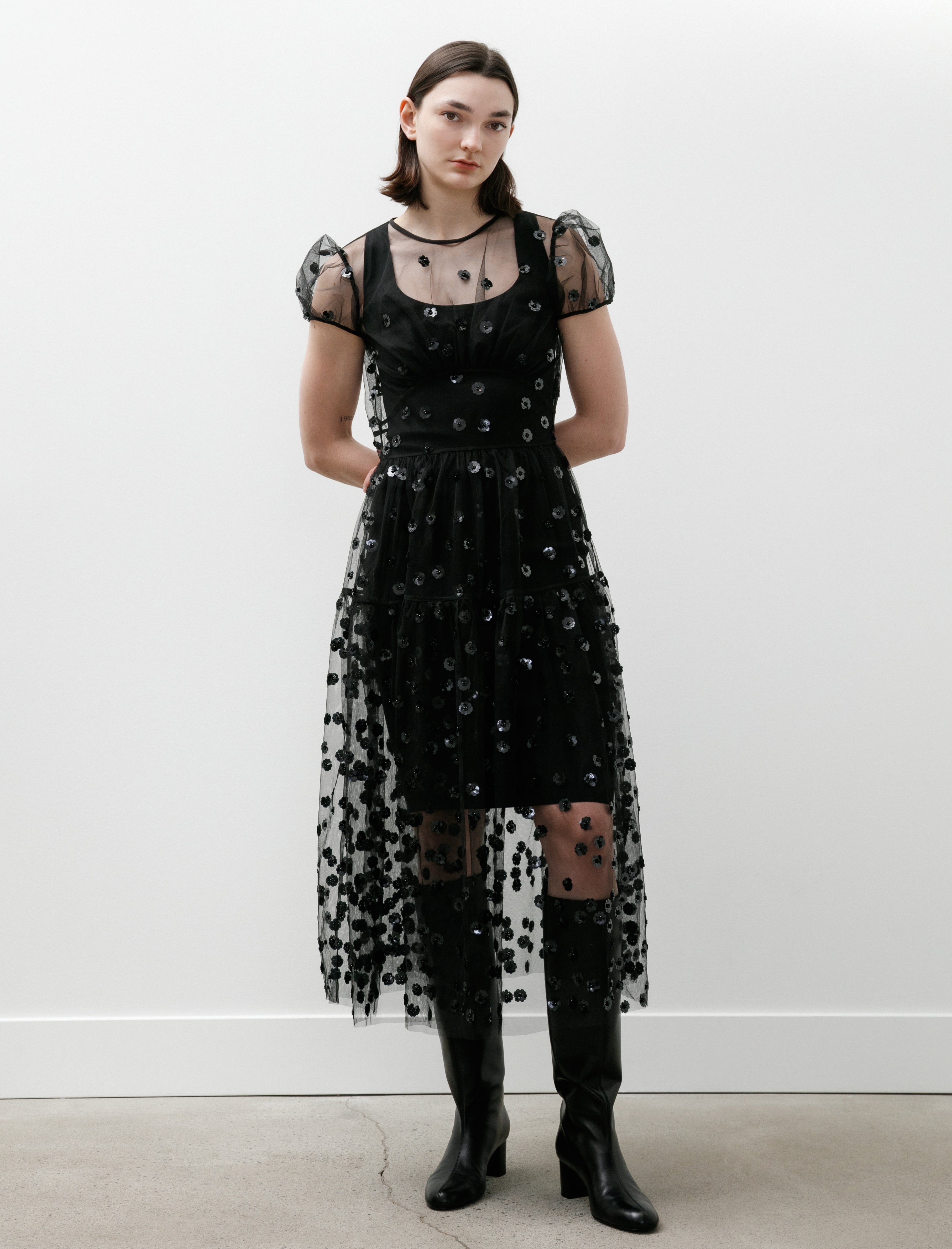 Cecilie Bahnsen Nanna Dress Sequin Blossom Tulle Black
