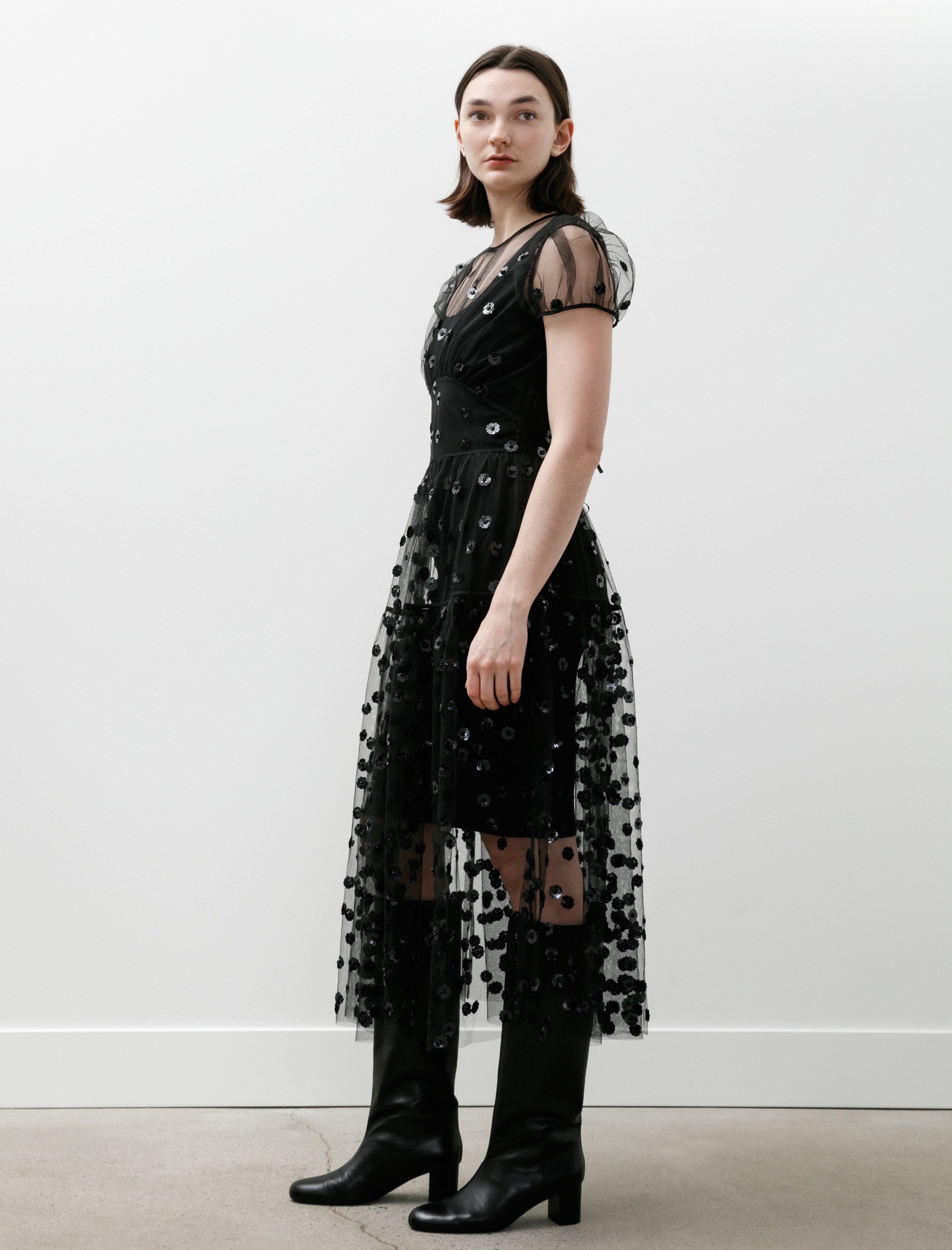 Cecilie Bahnsen Nanna Dress Sequin Blossom Tulle Black