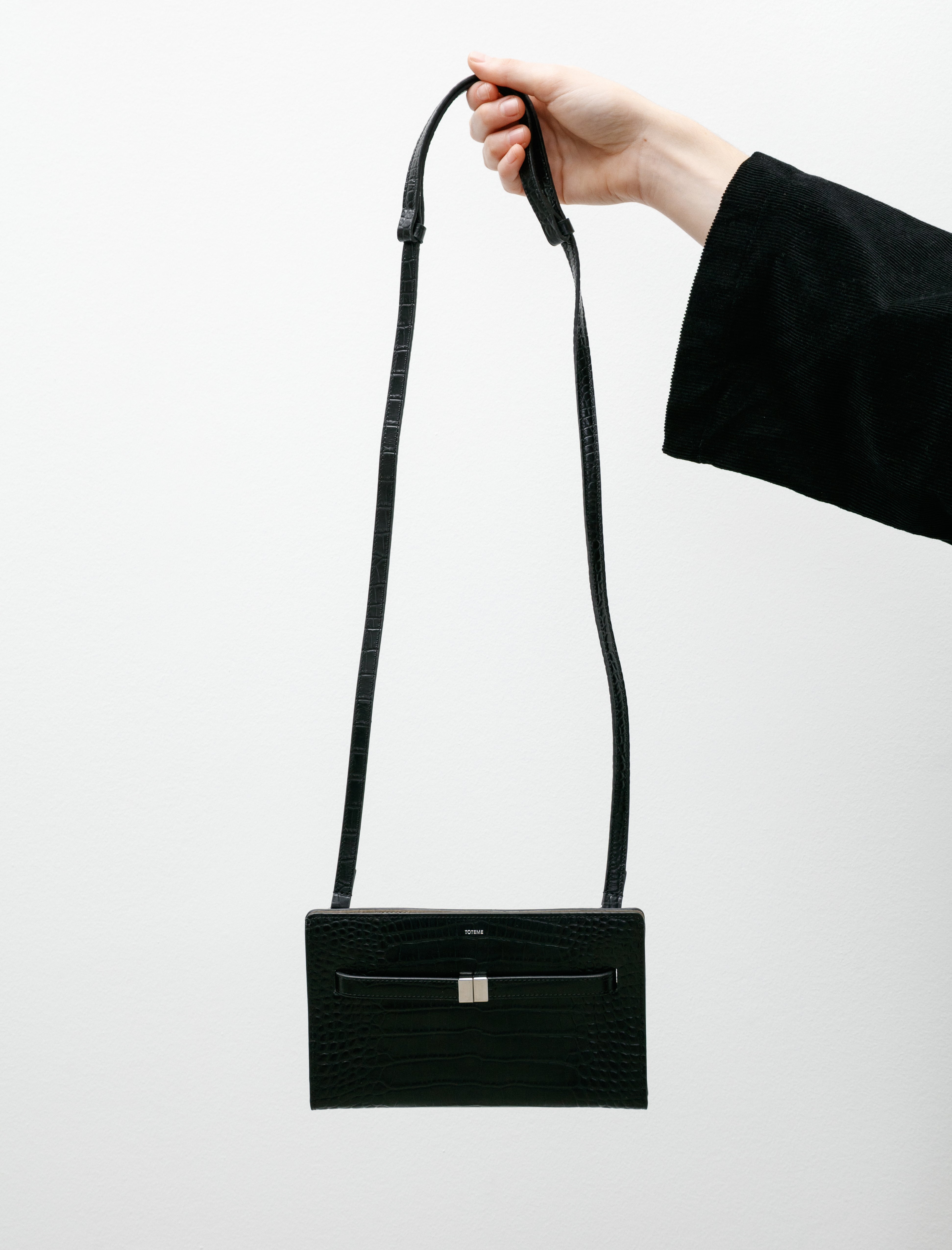 Totême Belted Croco Embossed Crossbody Bag Black