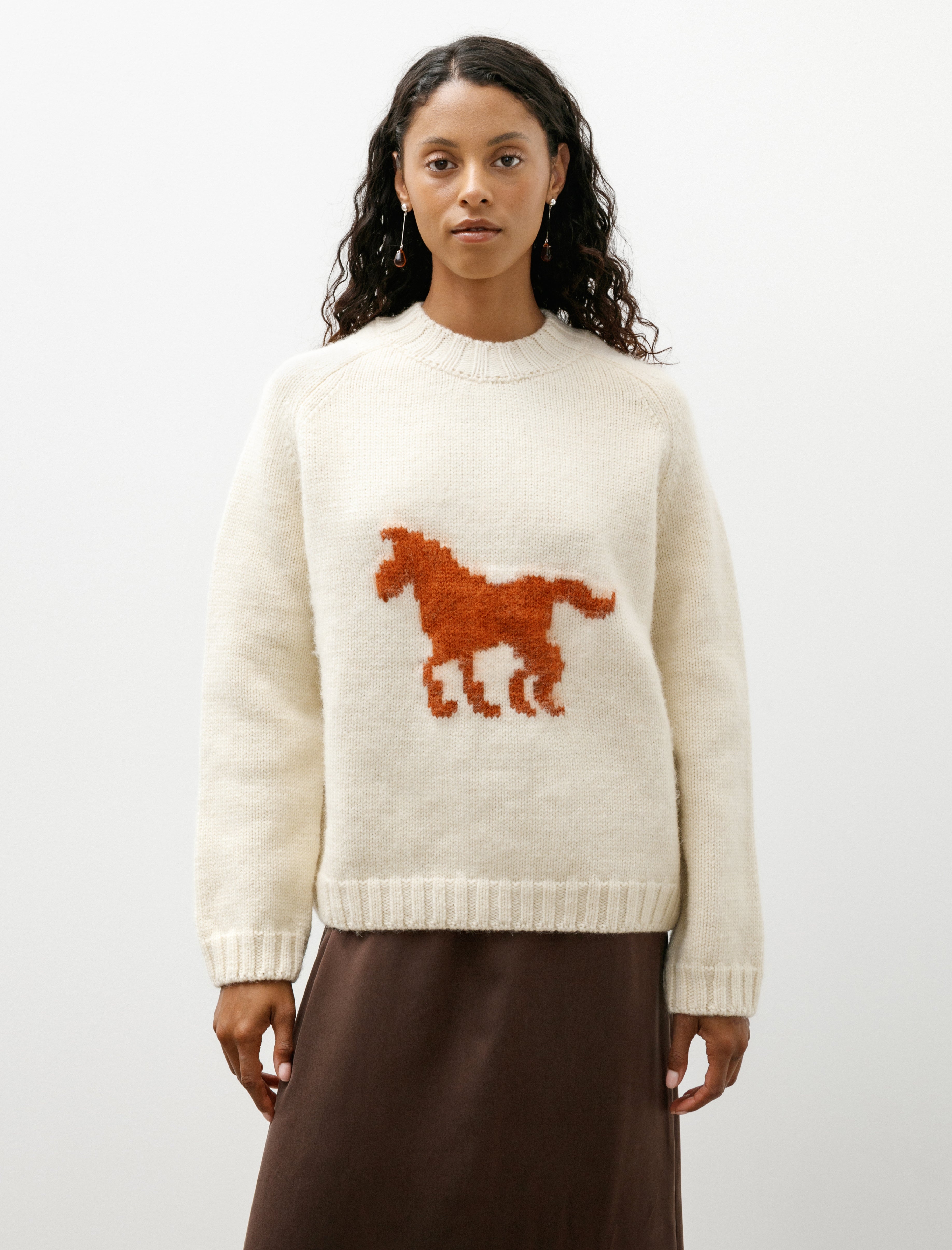 Cawley Brushed British Wool Horse Jumper Natural/Autumn