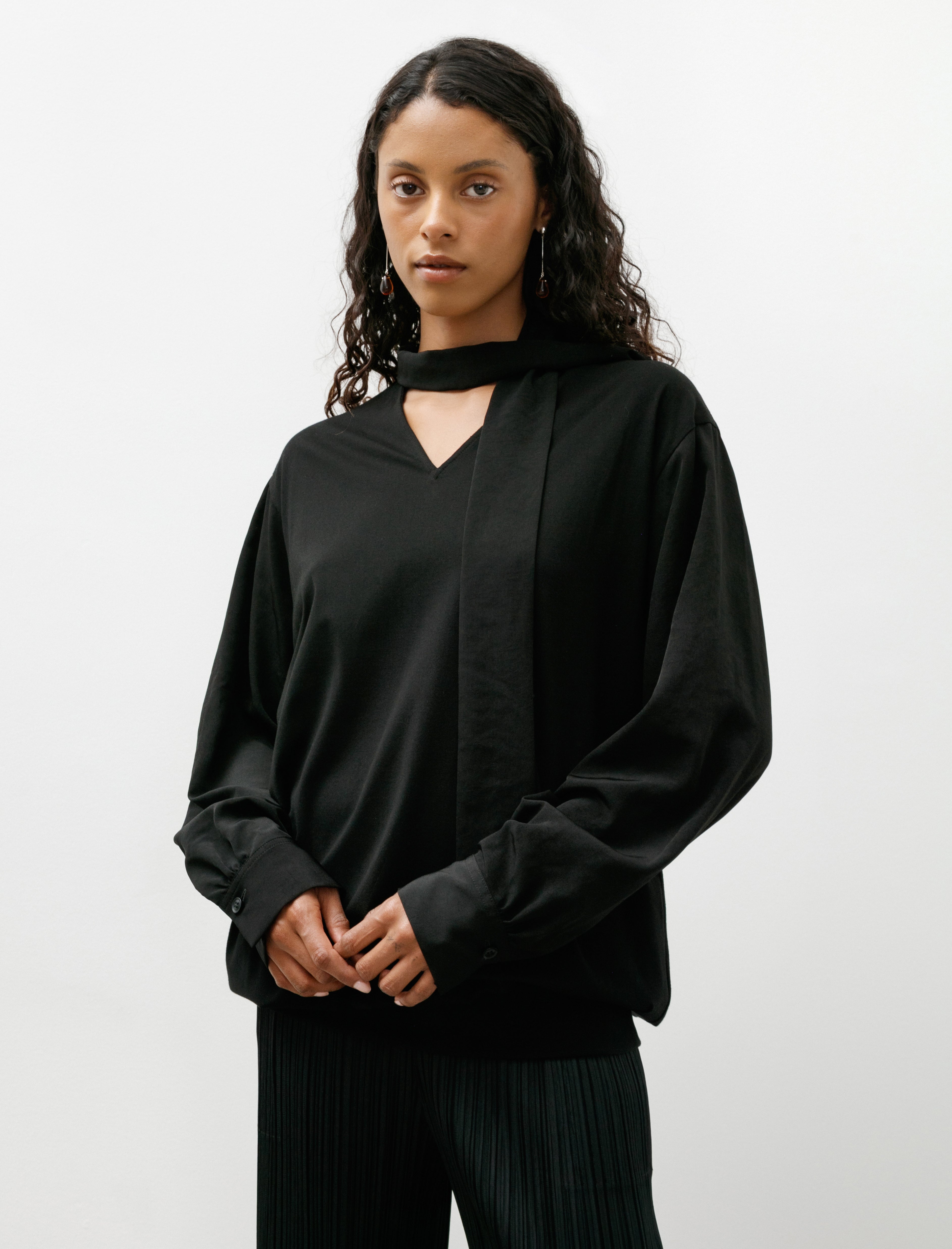 Y's by Yohji Yamamoto Tie Combination Blouse Black