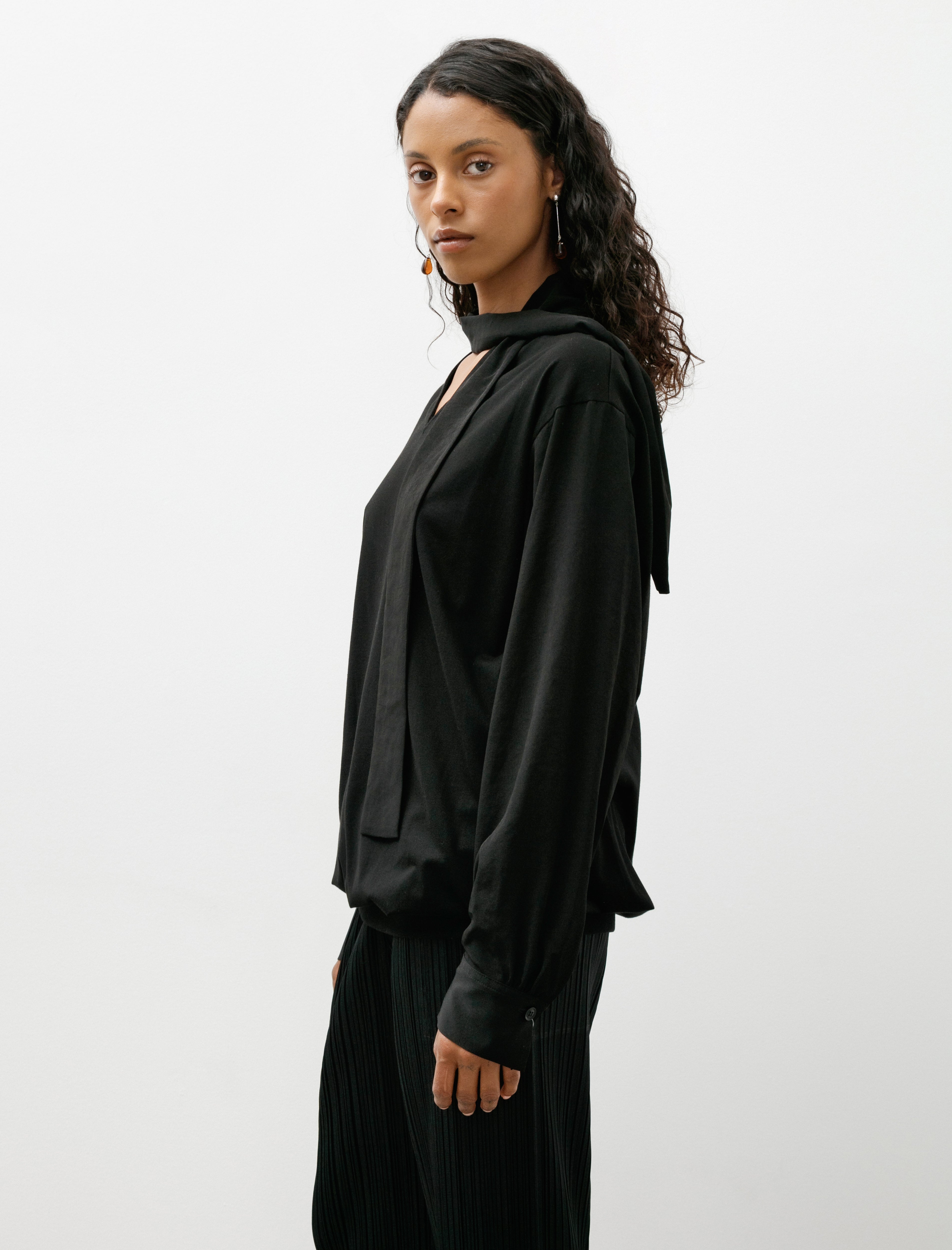 Y's by Yohji Yamamoto Tie Combination Blouse Black