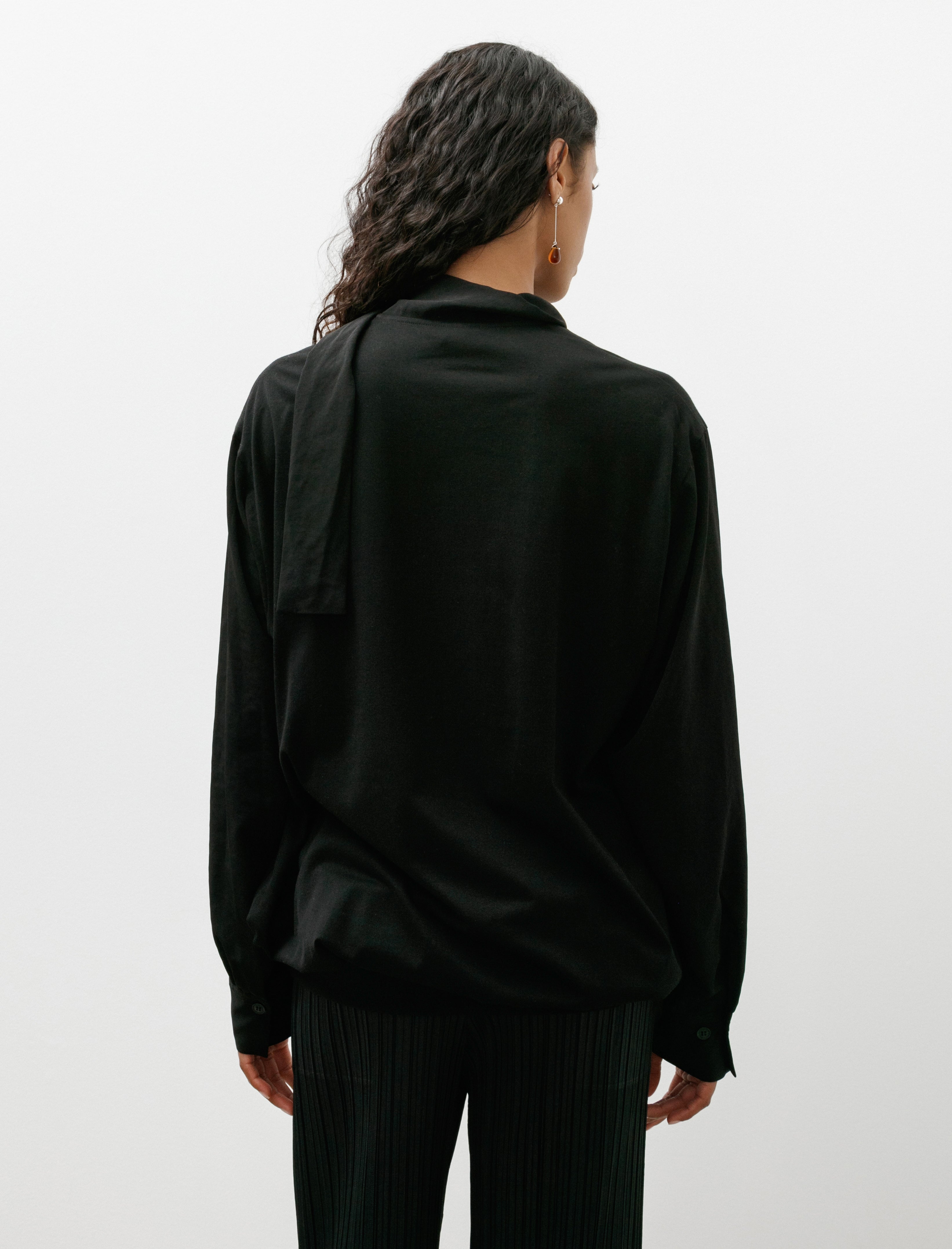 Y's by Yohji Yamamoto Tie Combination Blouse Black