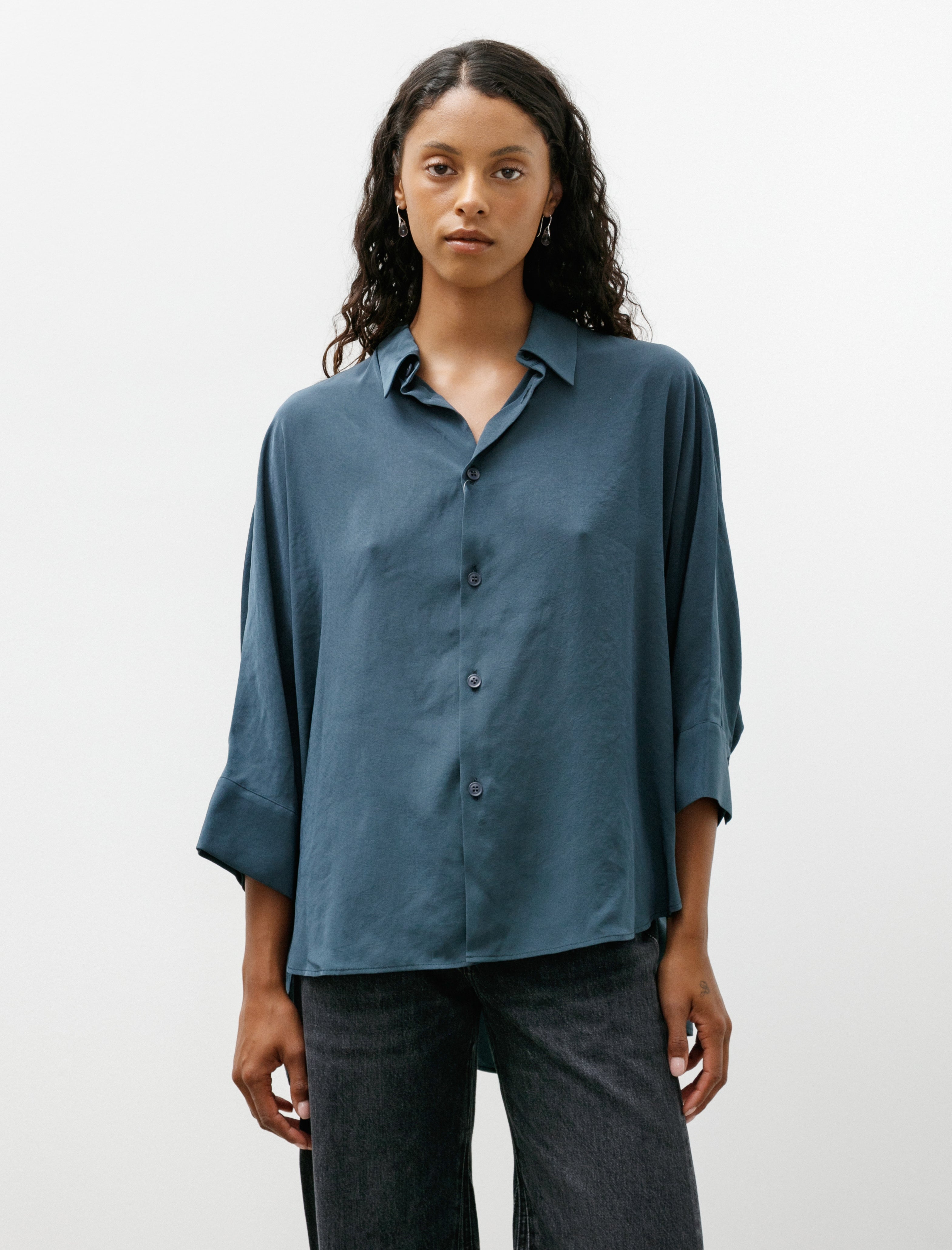 Y's by Yohji Yamamoto Half Sleeve Cape Shirt Blue Green