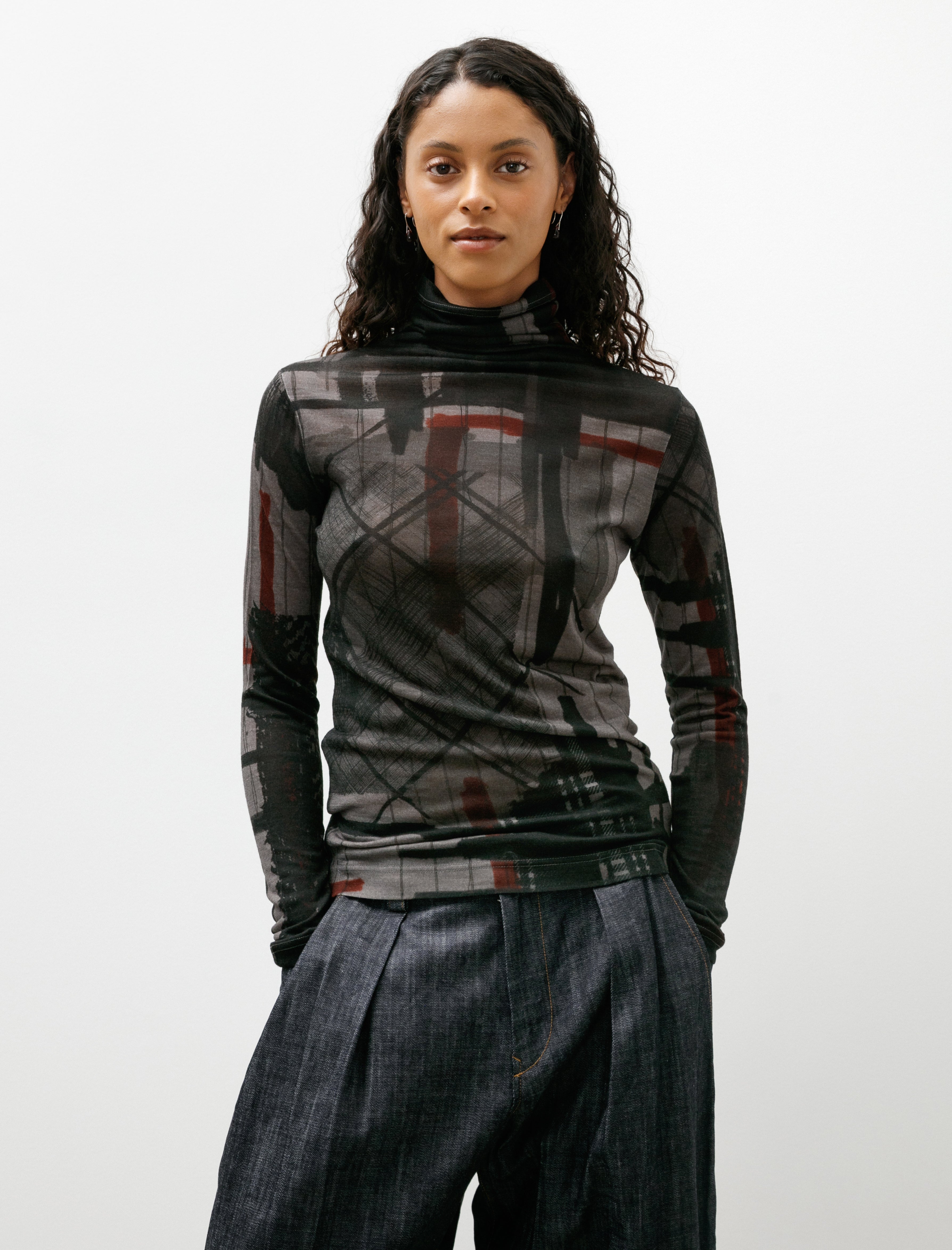 Y's by Yohji Yamamoto Sheer Mix Plaid Turtleneck