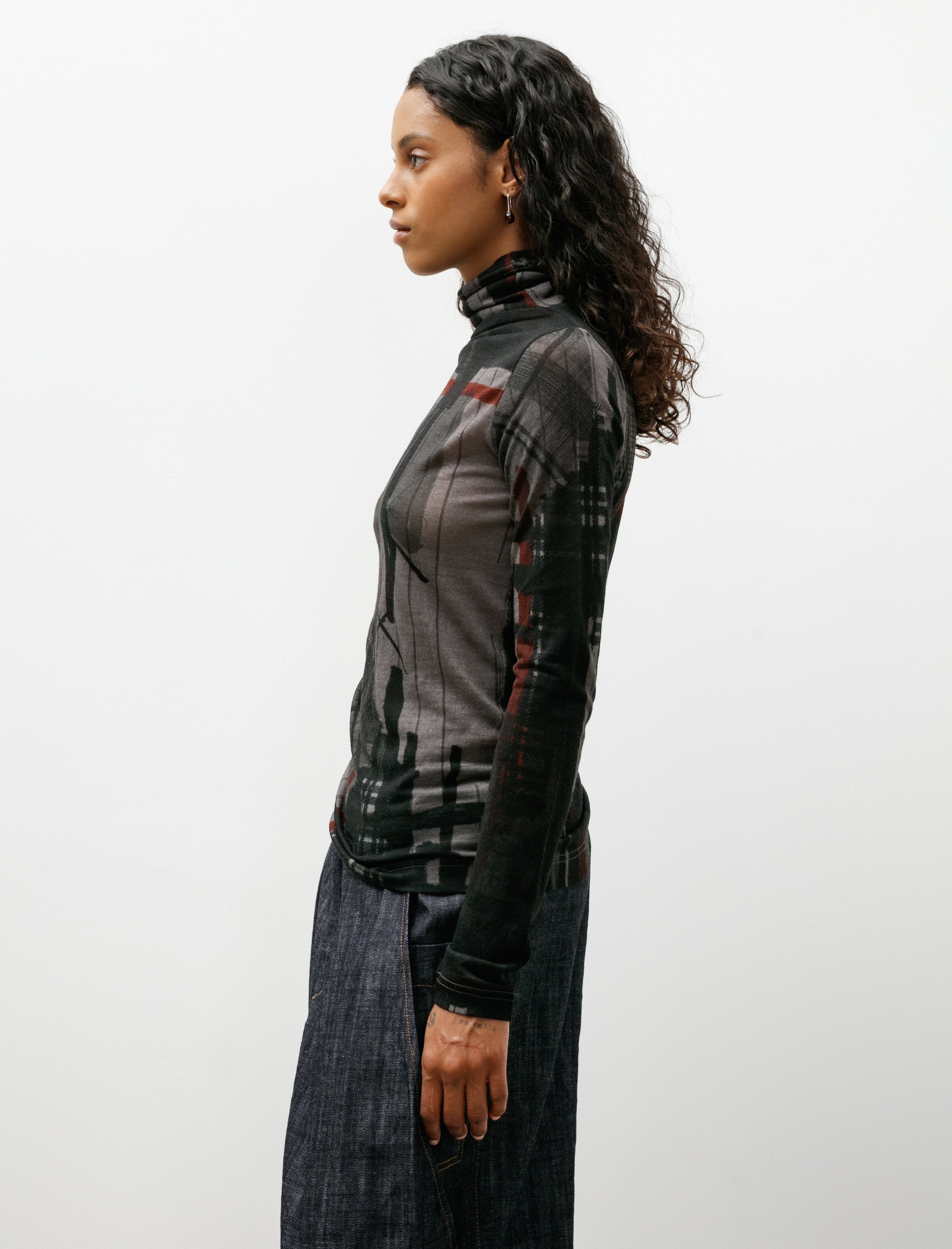 Y's by Yohji Yamamoto Sheer Mix Plaid Turtleneck
