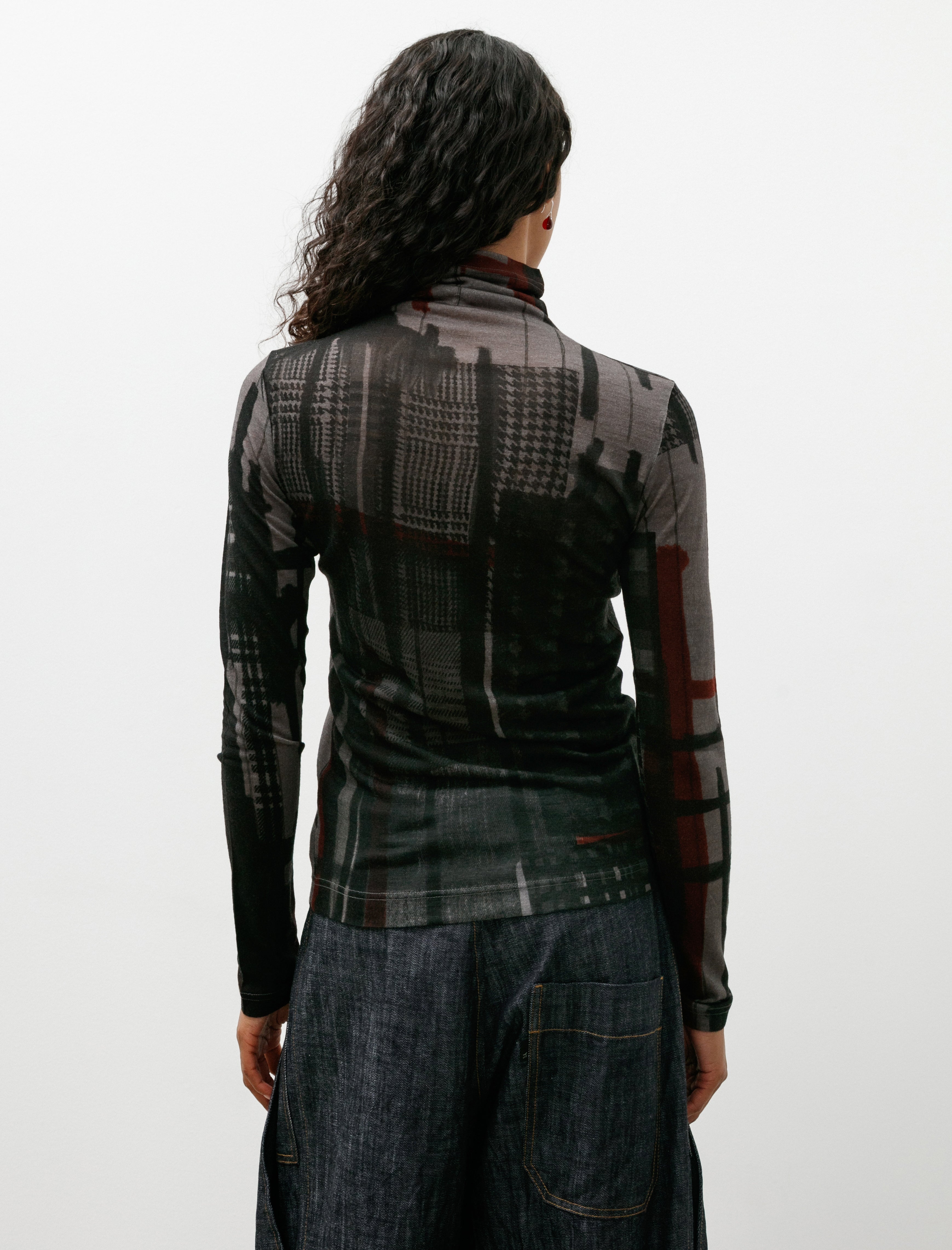 Y's by Yohji Yamamoto Sheer Mix Plaid Turtleneck
