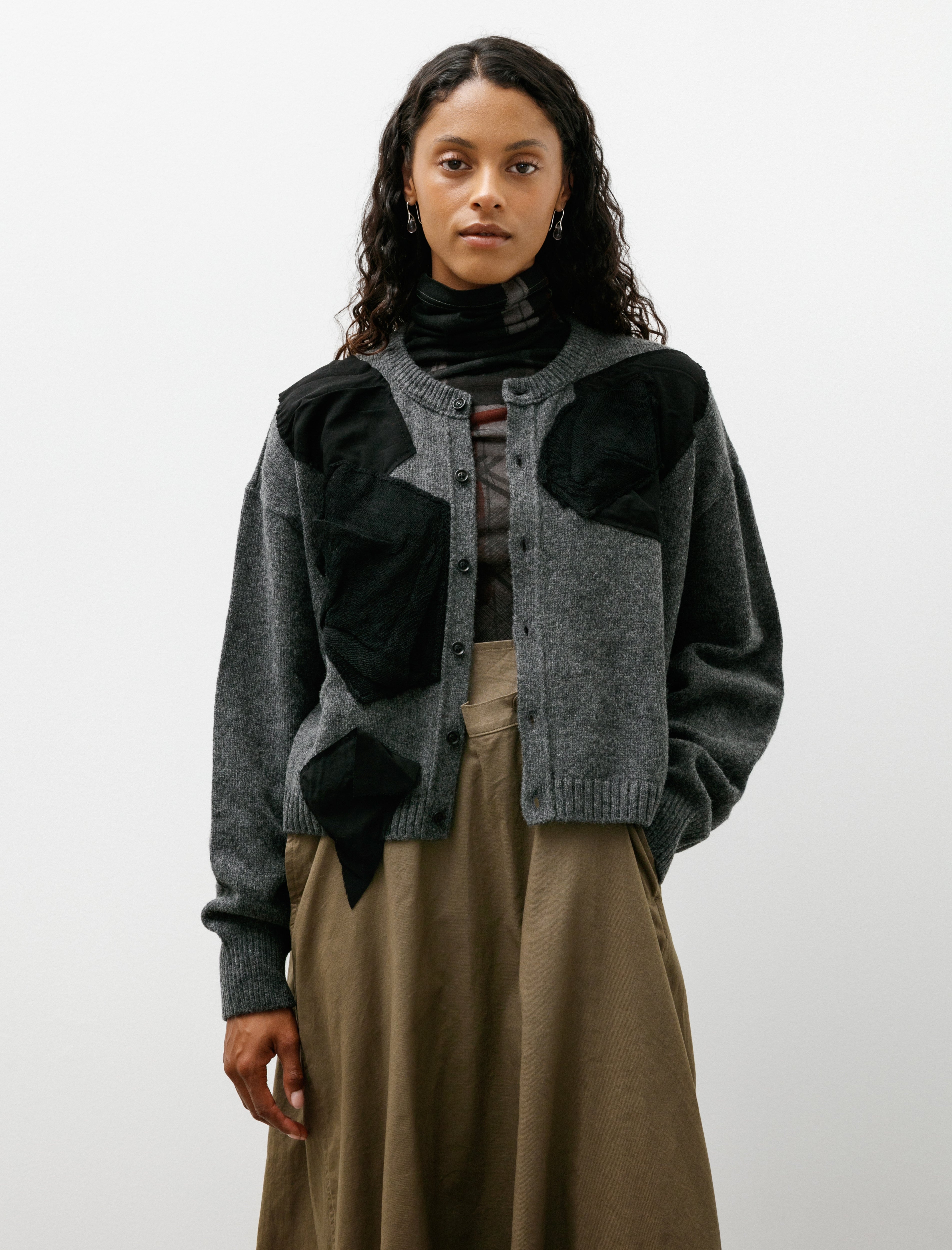 Y's by Yohji Yamamoto Appliqué Short Cardigan Charcoal