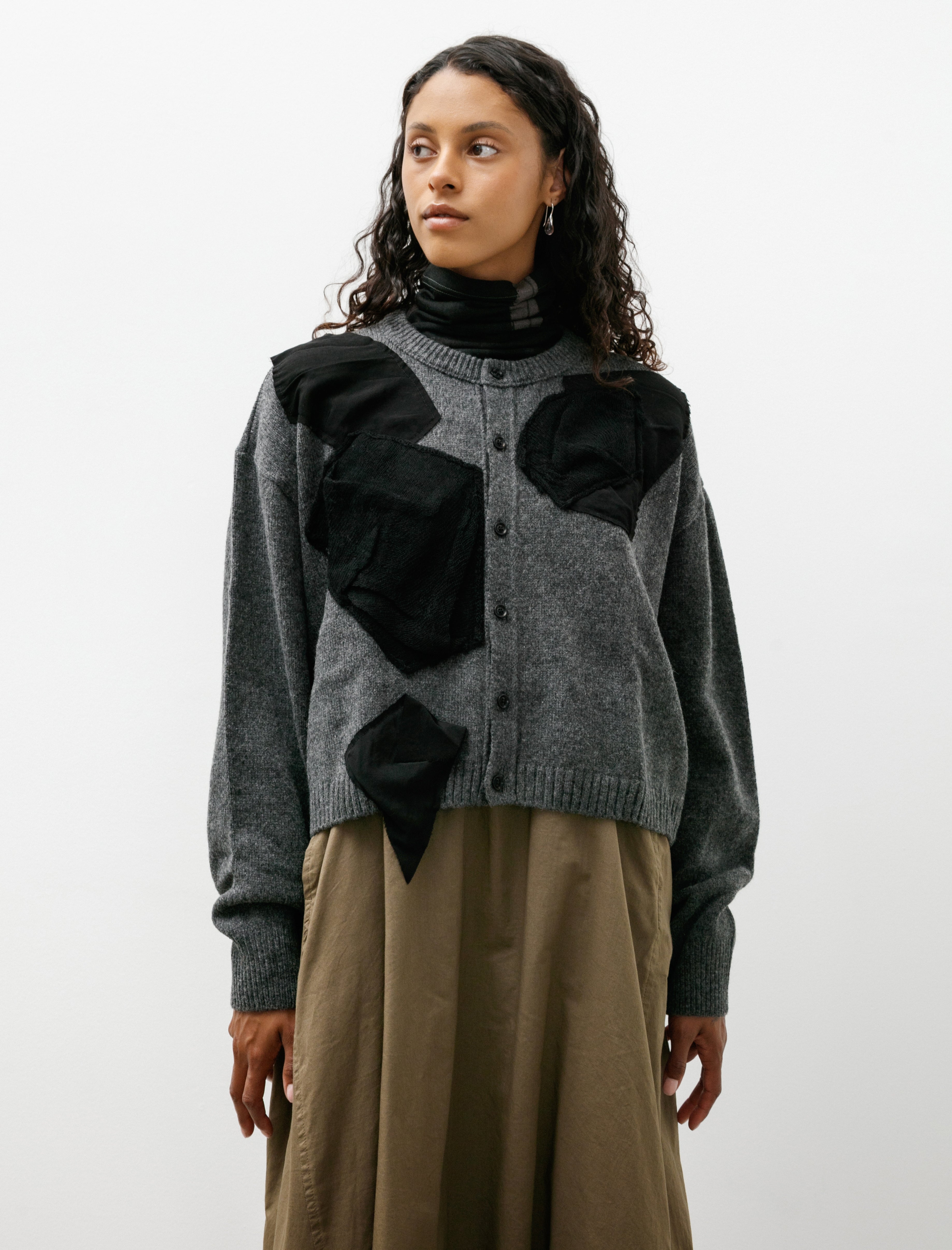 Y's by Yohji Yamamoto Appliqué Short Cardigan Charcoal