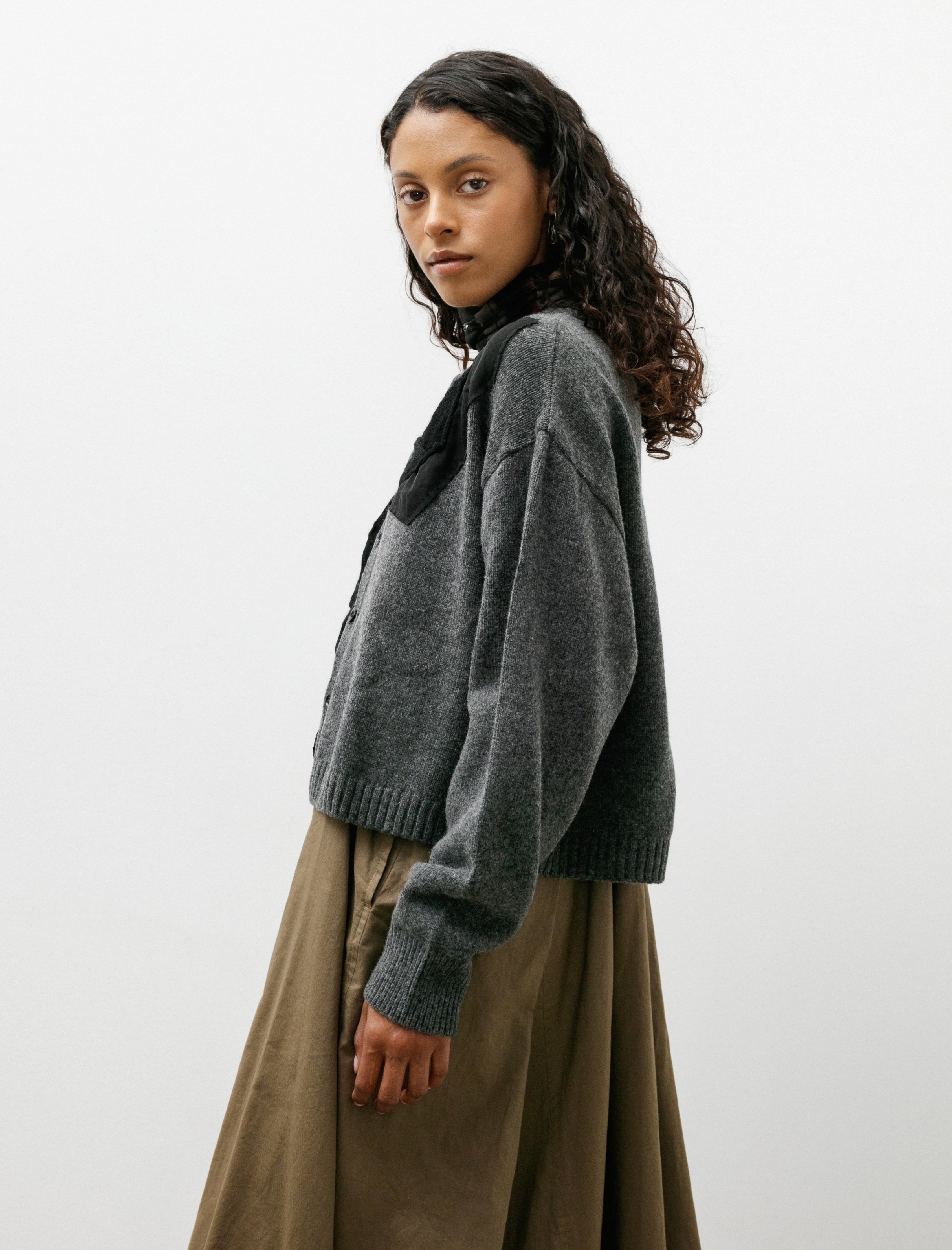 Y's by Yohji Yamamoto Appliqué Short Cardigan Charcoal