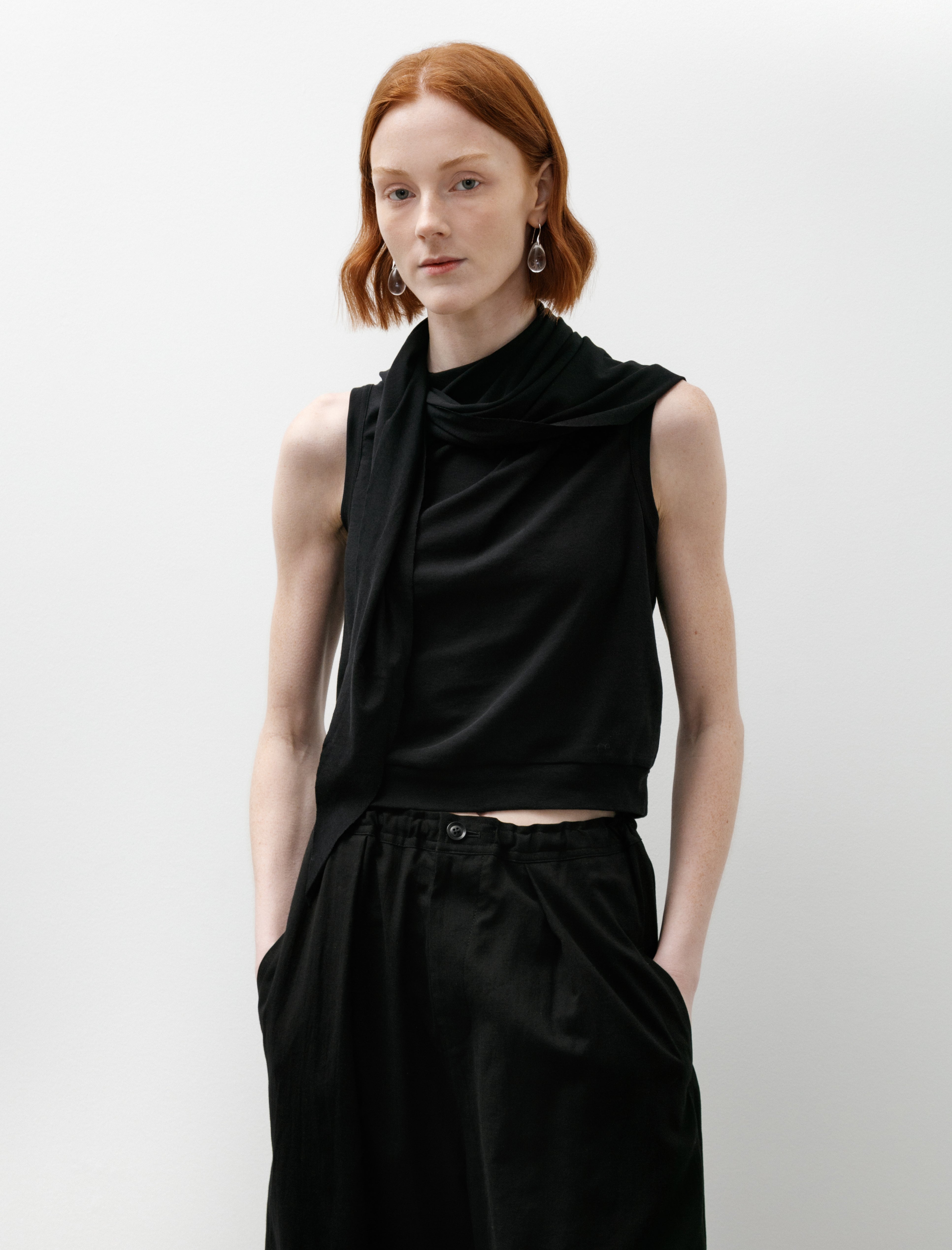 Y's by Yohji Yamamoto Drape Tie Sleeveless Top Black