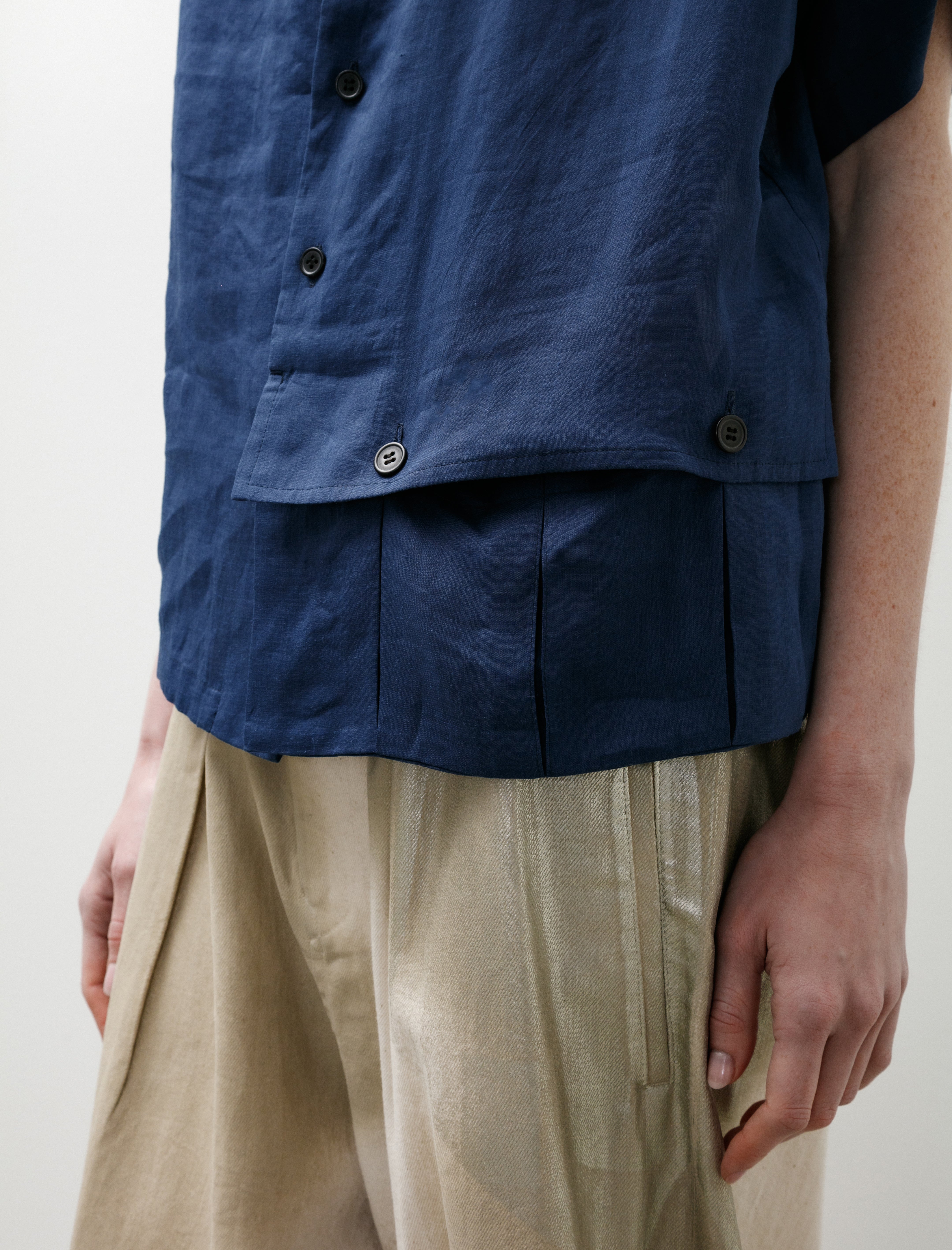 Y's by Yohji Yamamoto Open Collar Short Sleeve Blouse Navy