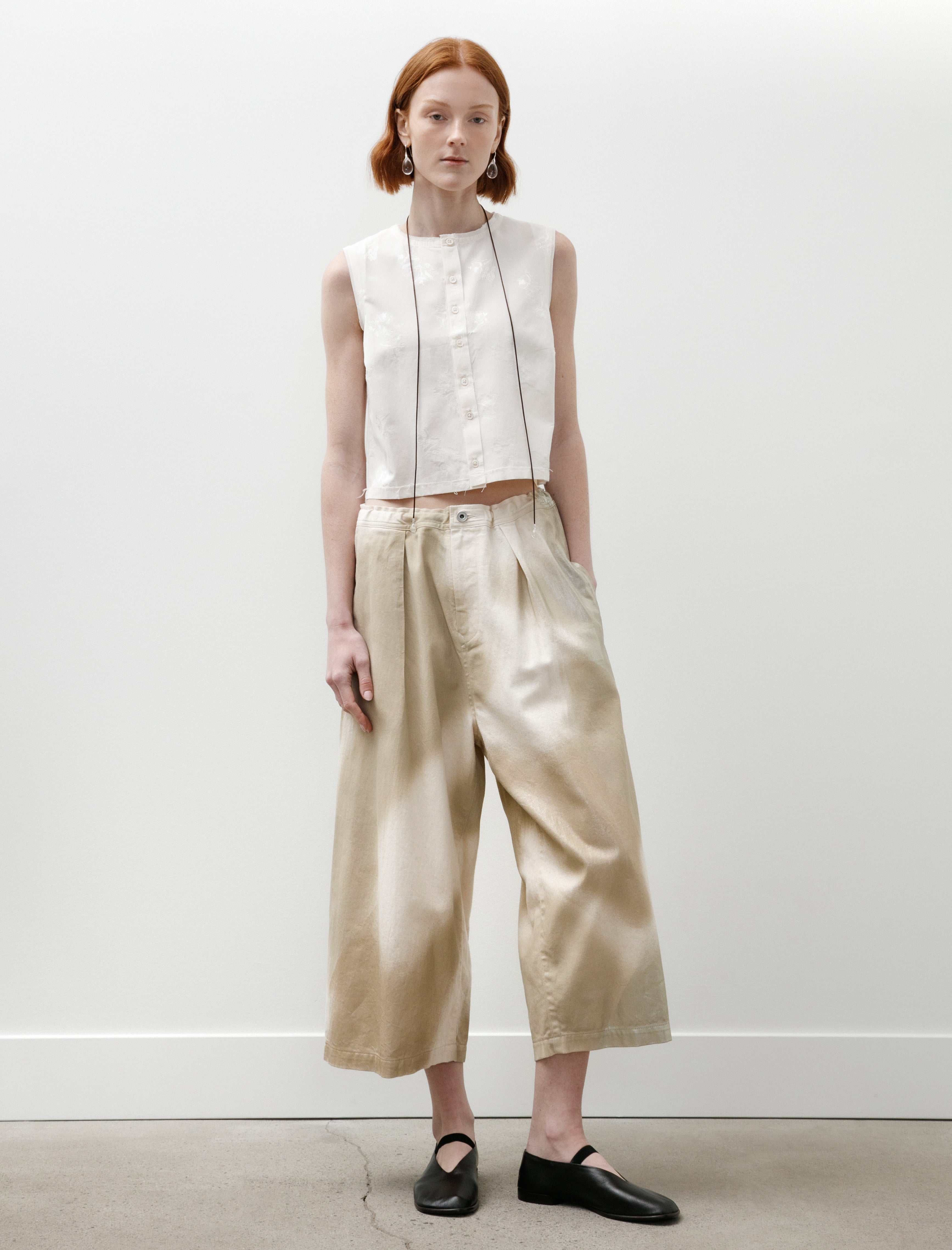 Y's by Yohji Yamamoto Front Tuck Wide Pants Ivory