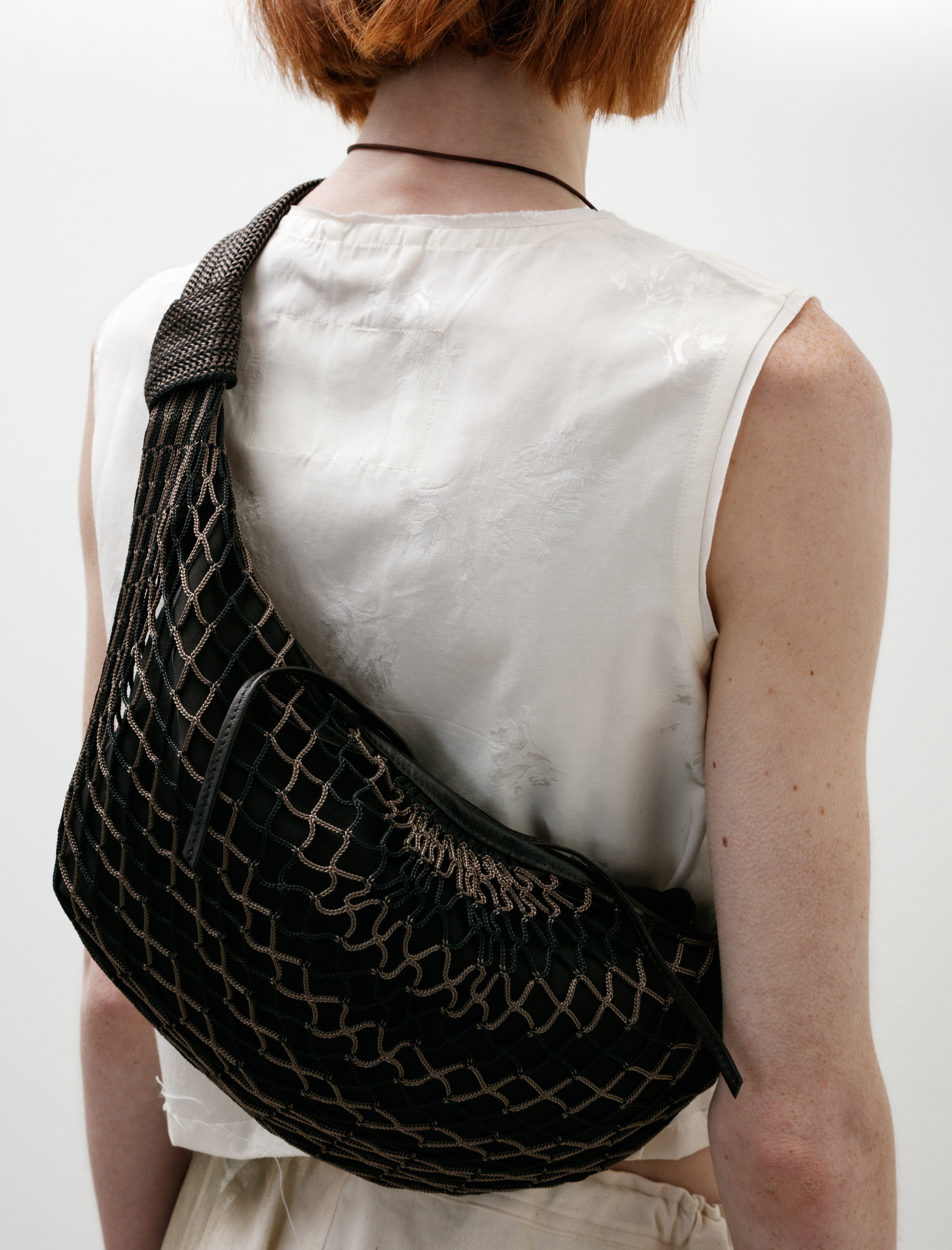 Lemaire Fortune Croissant Filt Bag Chevron Marron Glacé/Black