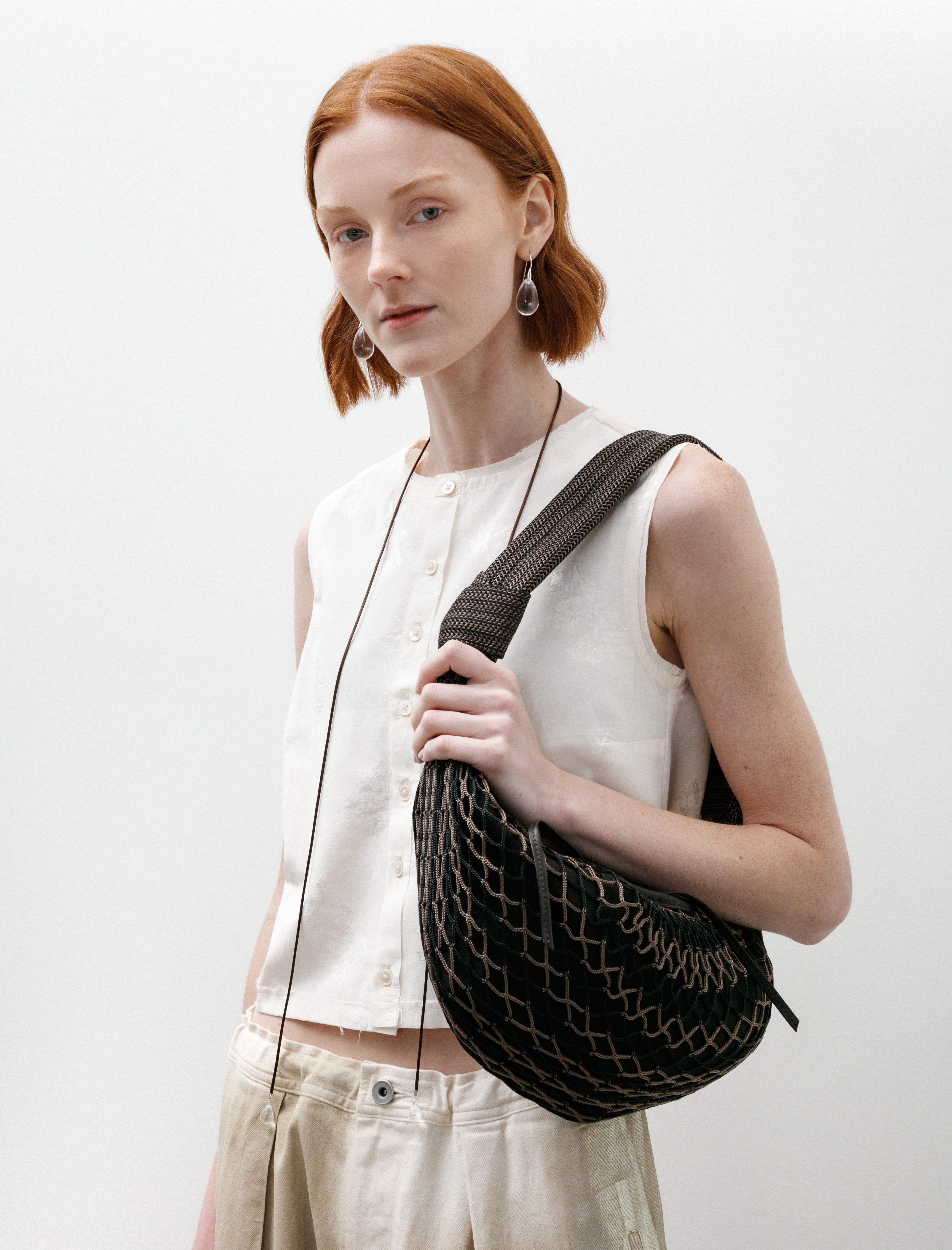 Lemaire Fortune Croissant Filt Bag Chevron Marron Glacé/Black