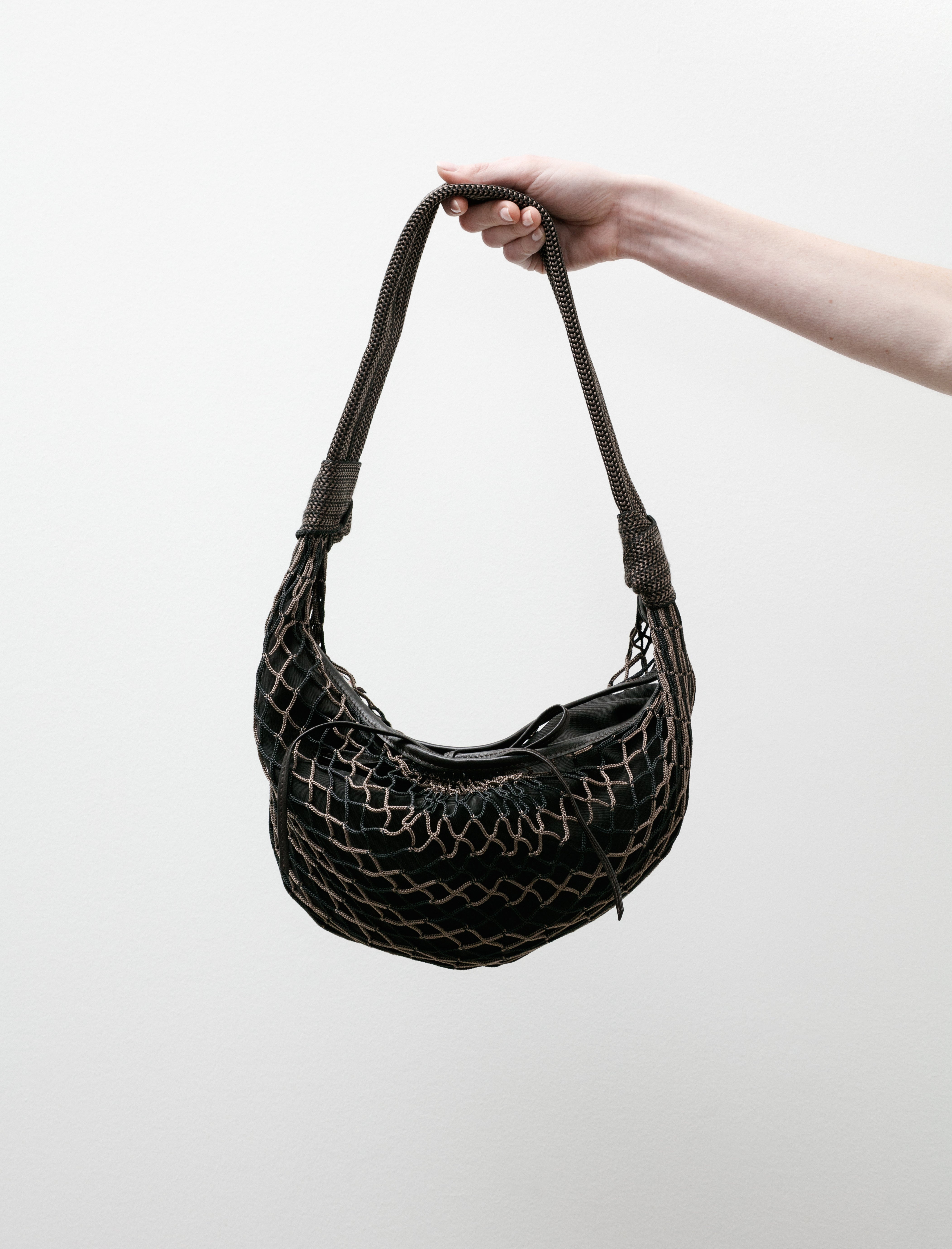 Lemaire Fortune Croissant Filt Bag Chevron Marron Glacé/Black