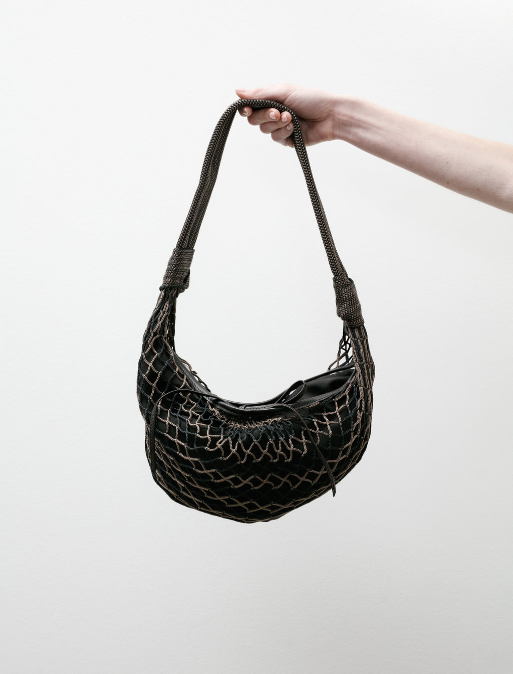 Lemaire Fortune Croissant Filt Bag Chevron Marron Glacé/Black