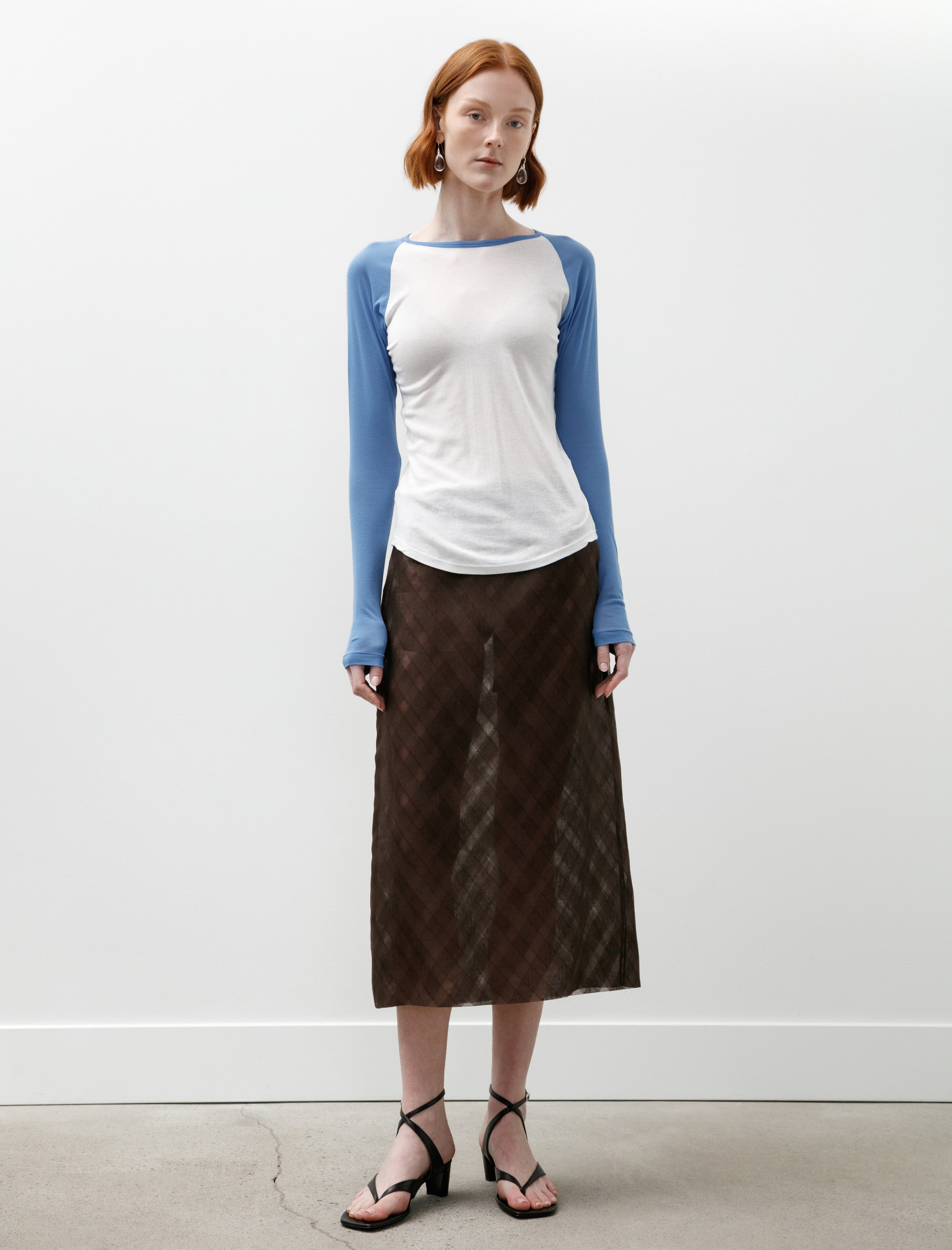 Auralee Sheer Silk Cotton Cut Jacquard Pencil Skirt Dark Brown