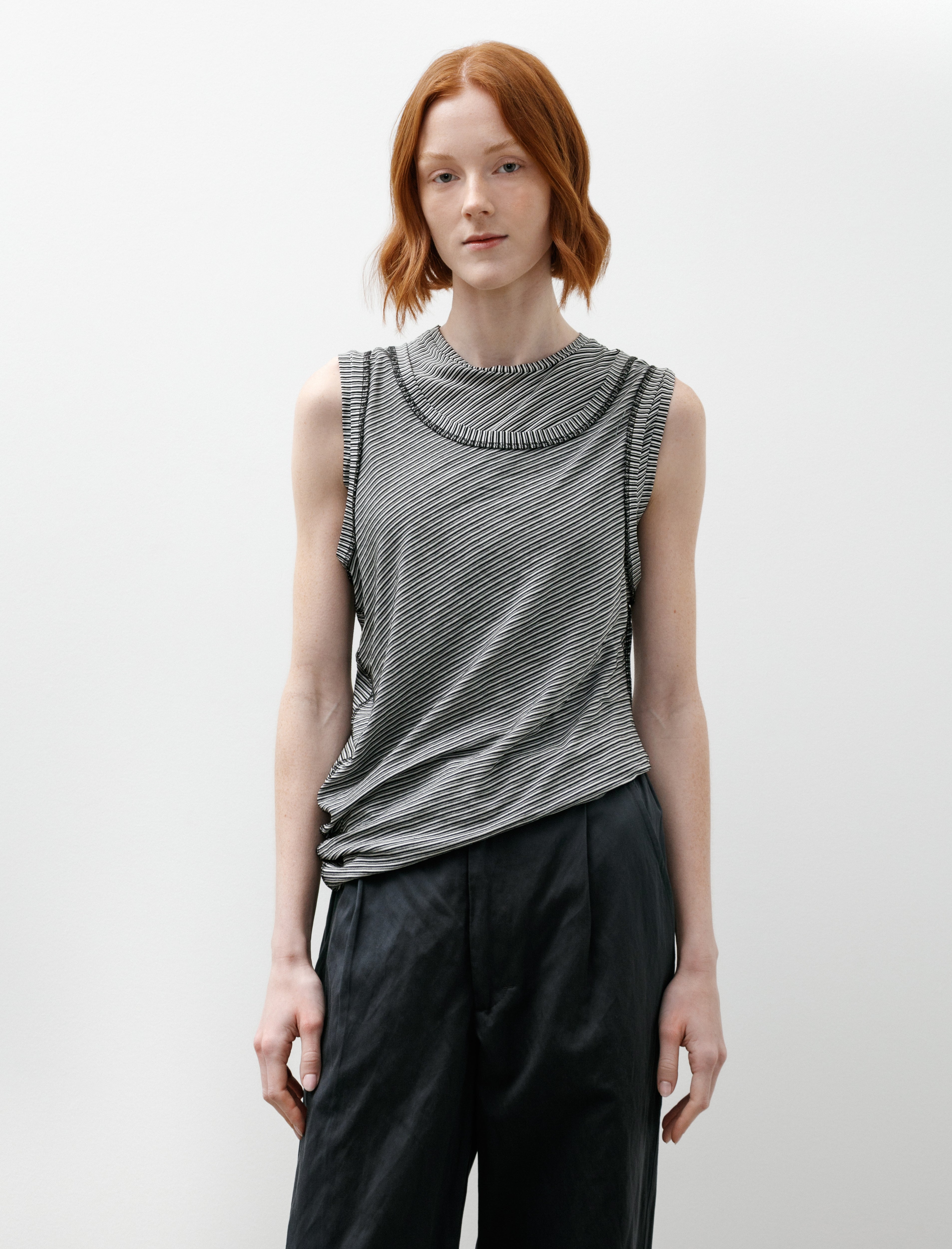 Wanze Double Layered Jersey Tank Jersey Stripe Black
