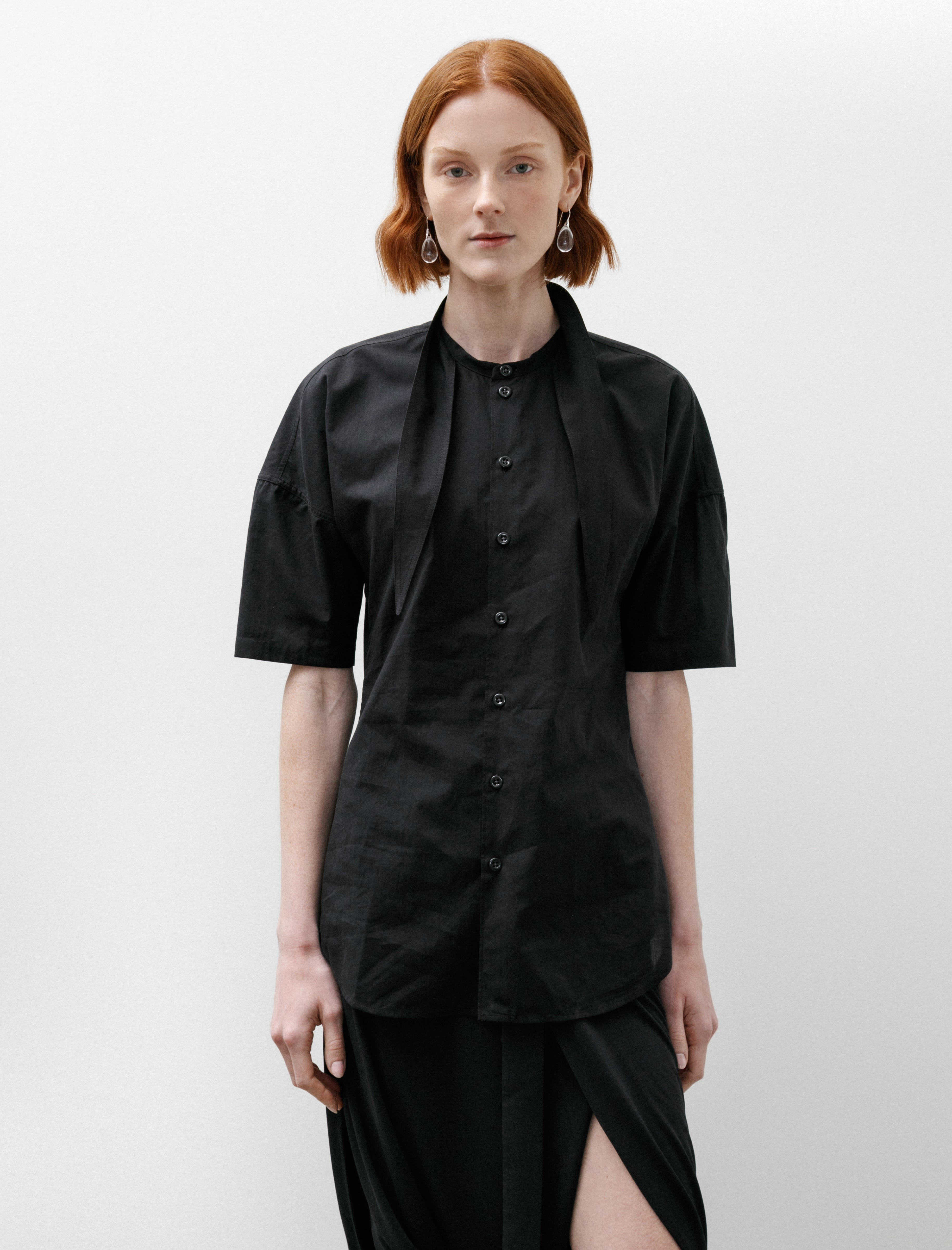 Lemaire Short Sleeve Shirt with Foulard Squid Ink