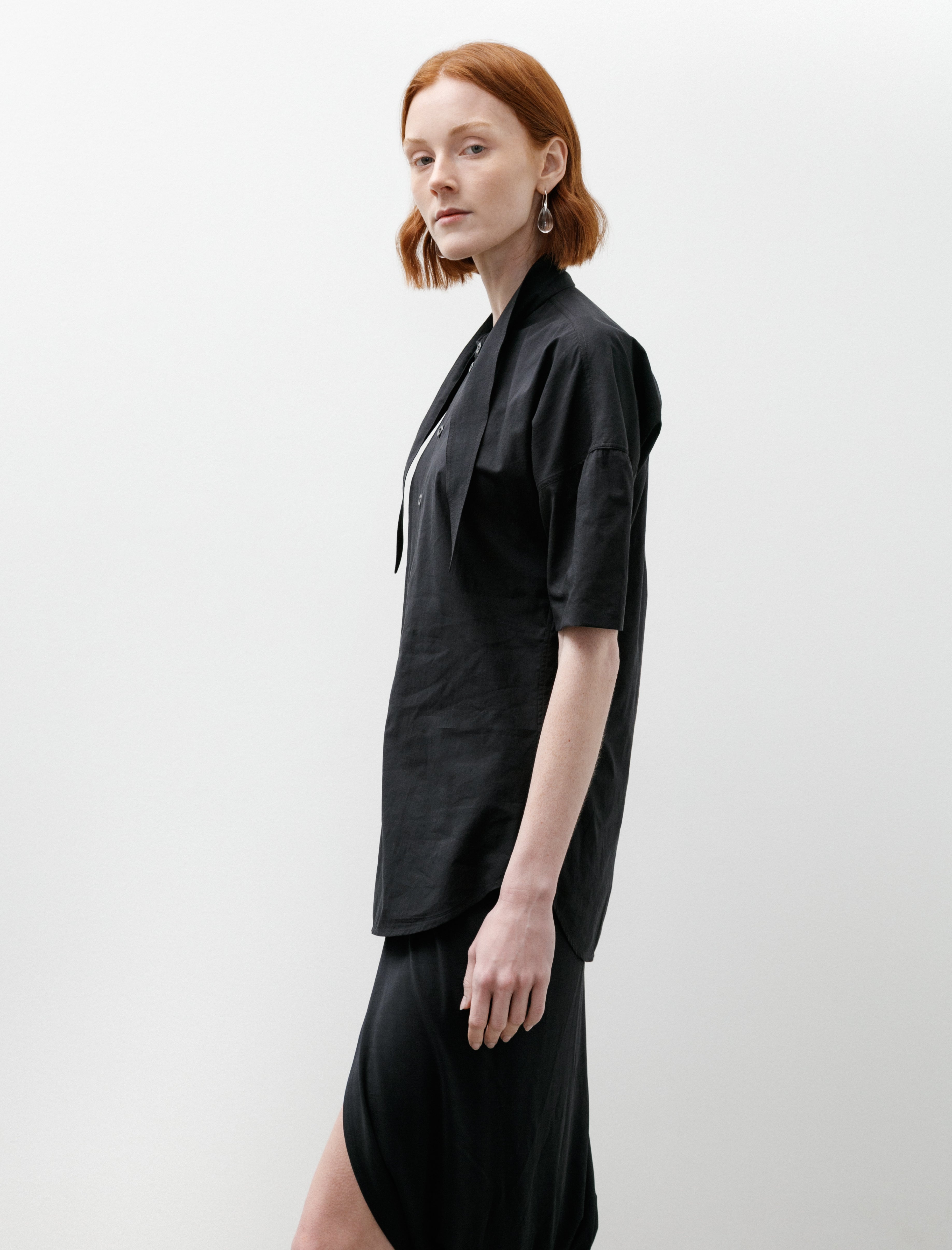 Lemaire Short Sleeve Shirt with Foulard Squid Ink
