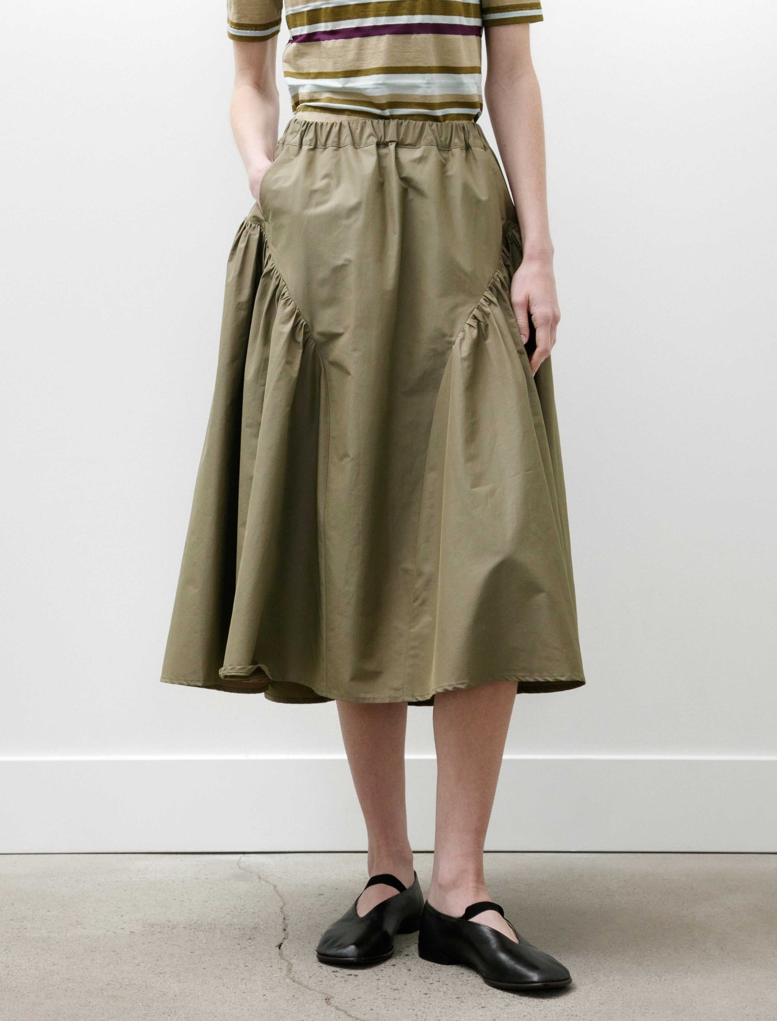 Wanze Easy Gathered Skirt Cotton Nylon Khaki Green