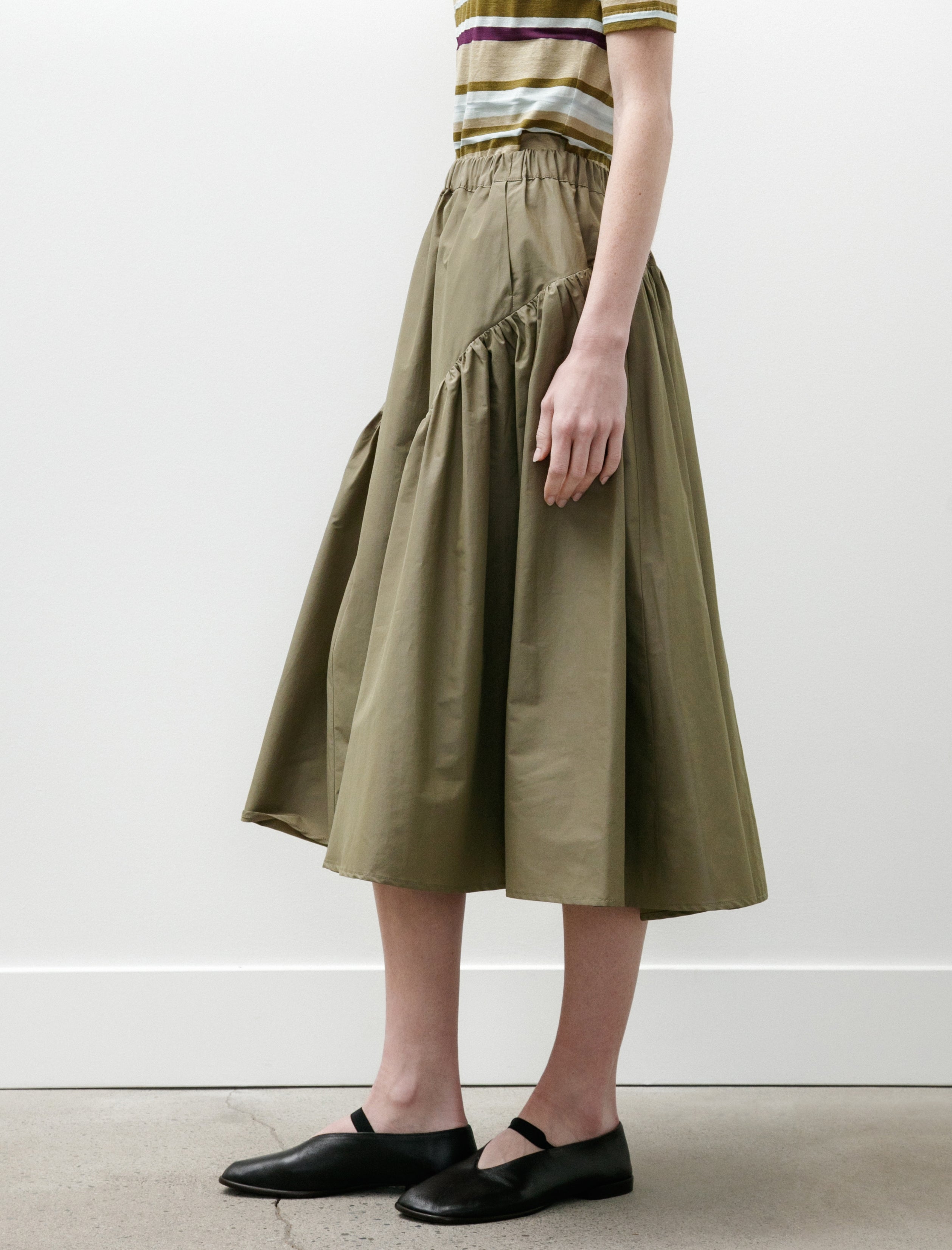 Wanze Easy Gathered Skirt Cotton Nylon Khaki Green
