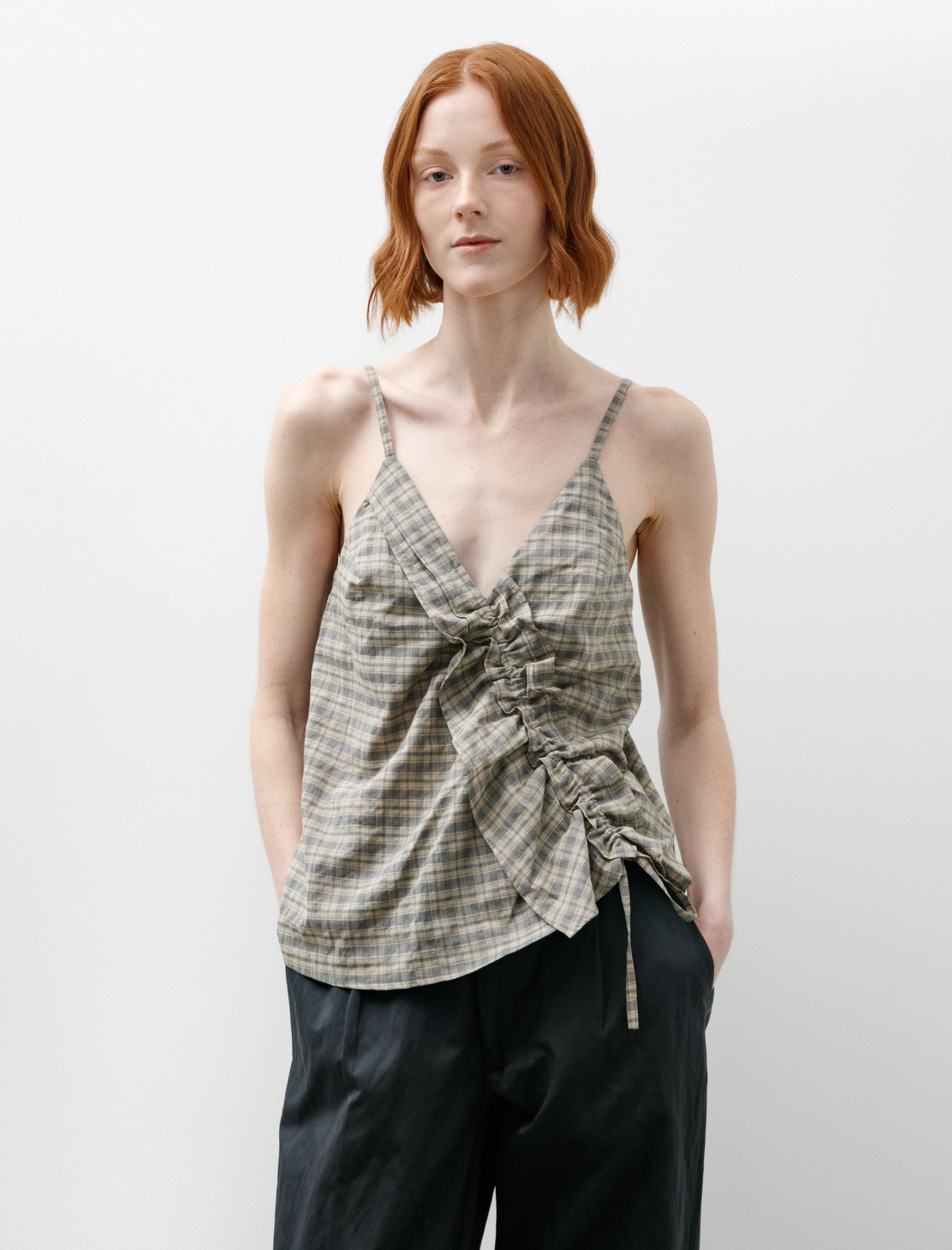 Wanze Ruffle Camisole Tank Organic Cotton Umber/Moss