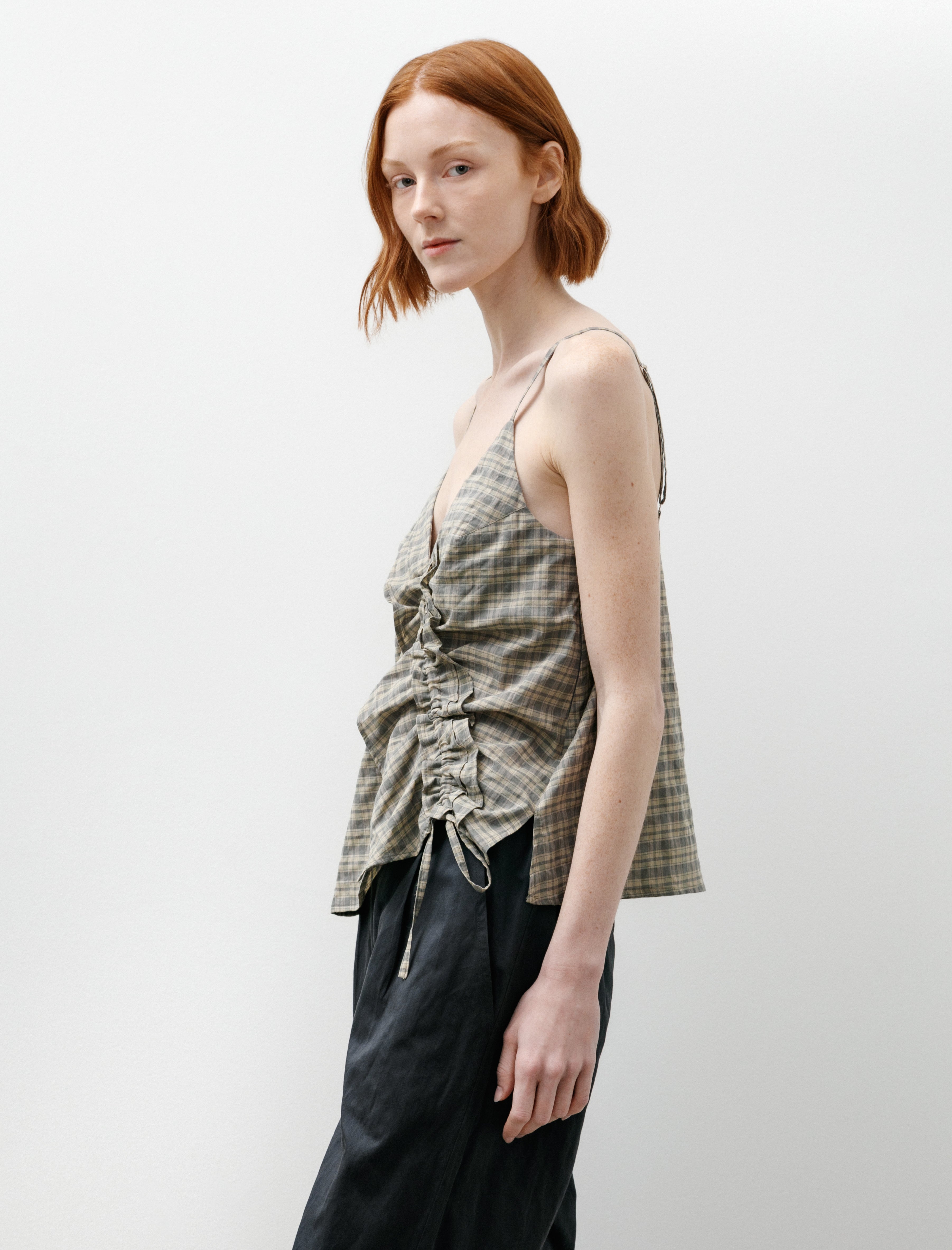 Wanze Ruffle Camisole Tank Organic Cotton Umber/Moss