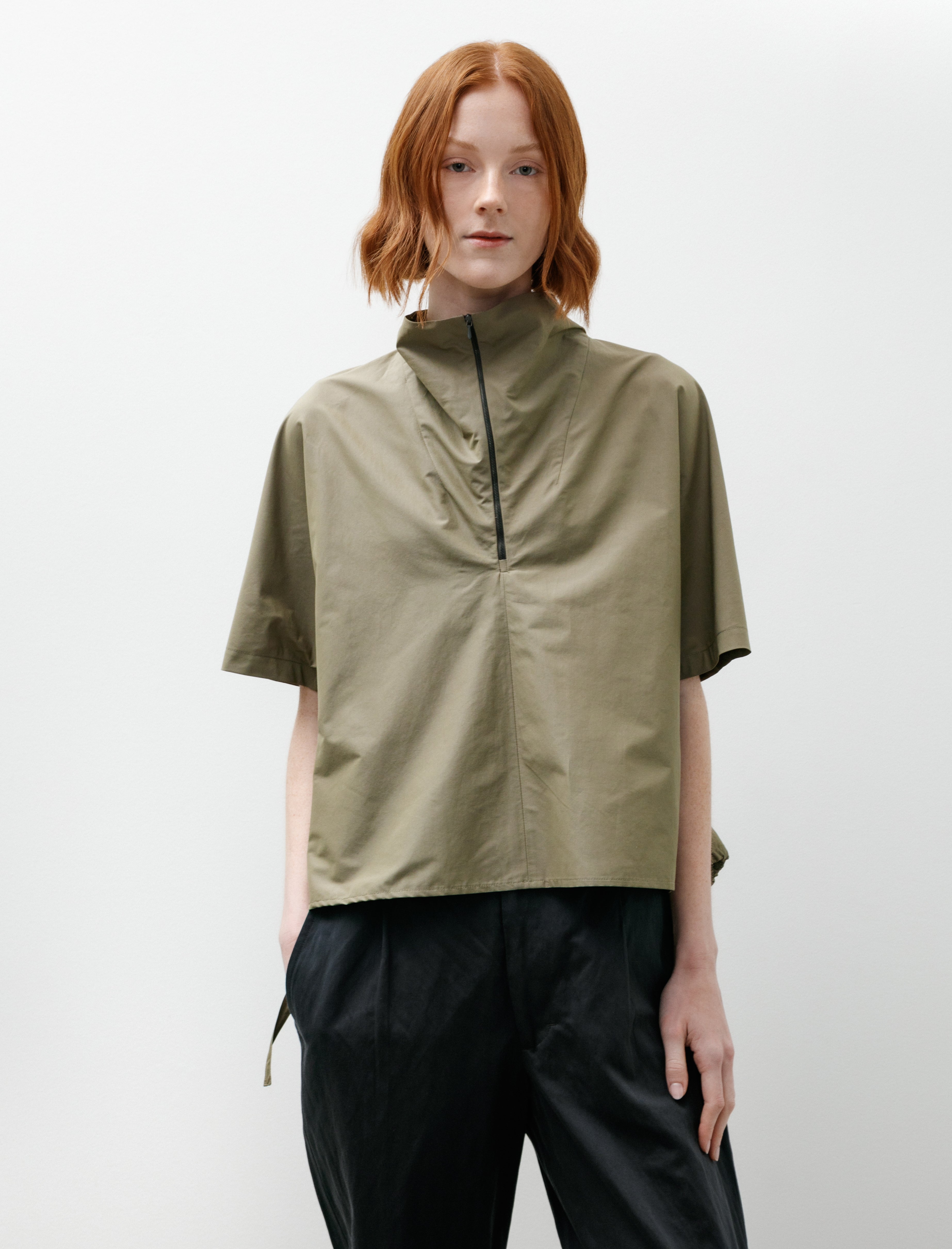 Wanze Quarter Zip Bubble Shirt Cotton Nylon Khaki Green