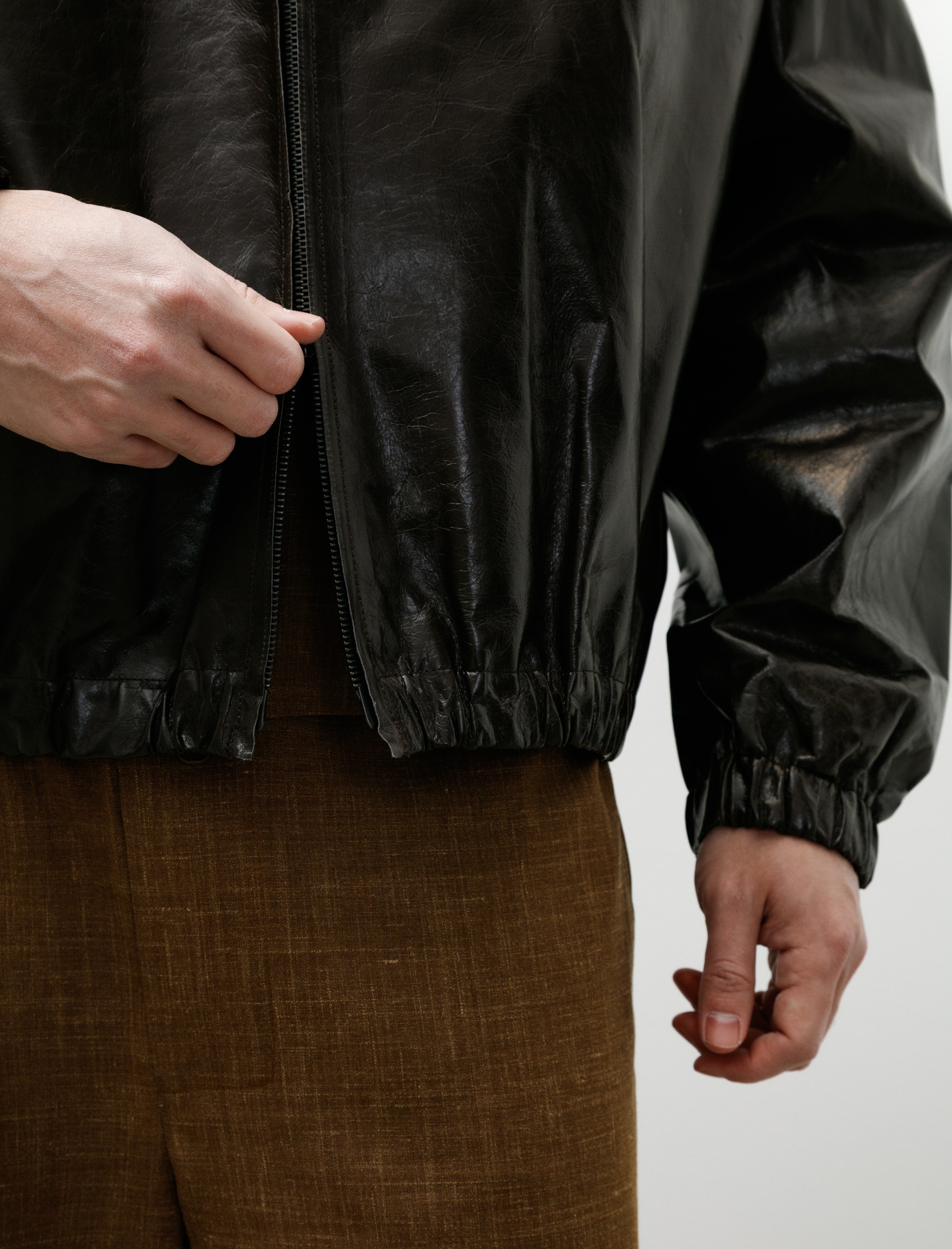 Gabriela Coll No.216 Leather Hooded Zipper Jacket Dark Brown