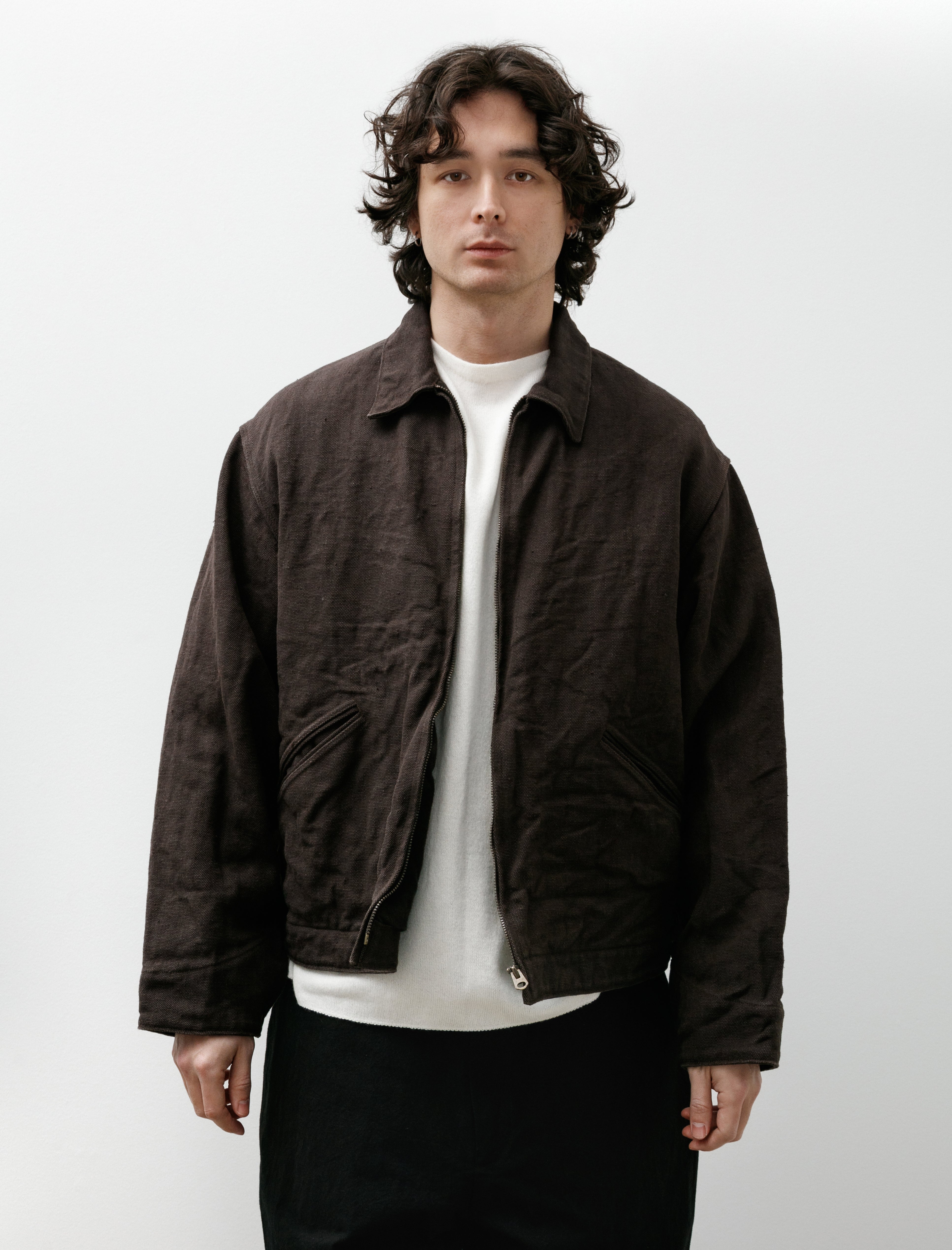 Comoli Hemp Duck Zip Short Jacket Brown