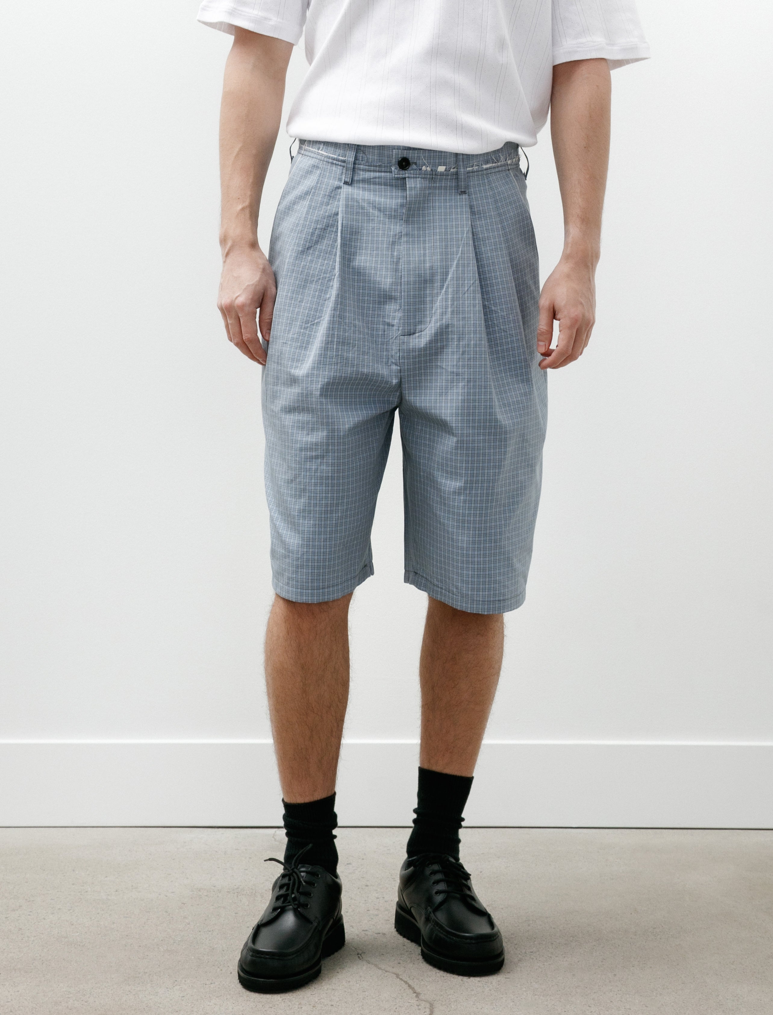 Camiel Fortgens Slim Suit Shorts Blue Grey White Check