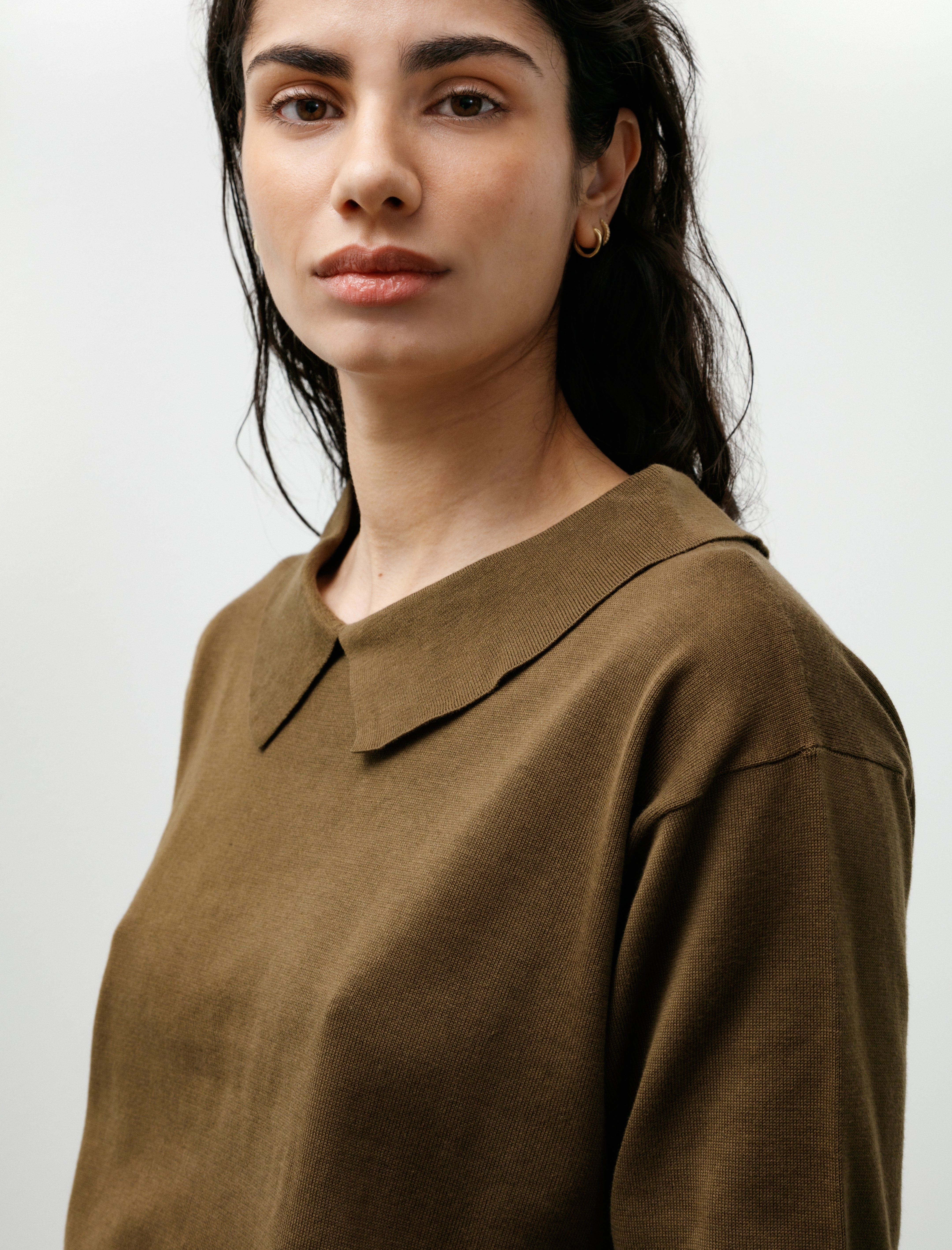 Margaret Howell Collared T-Shirt Fine Cotton Linen Olive