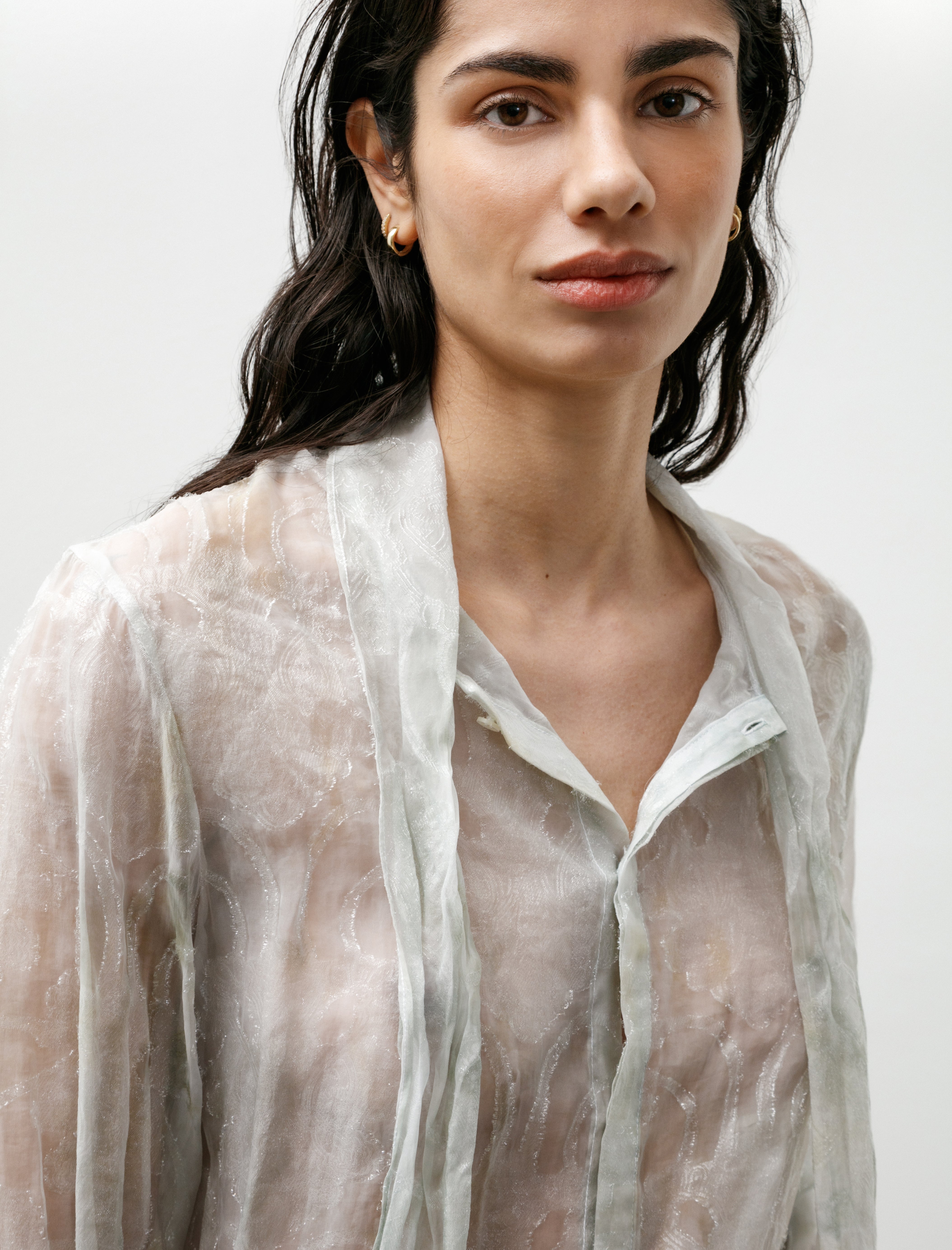 Kanako Sakai Shibori Sheer Jacquard Shirt Light Green