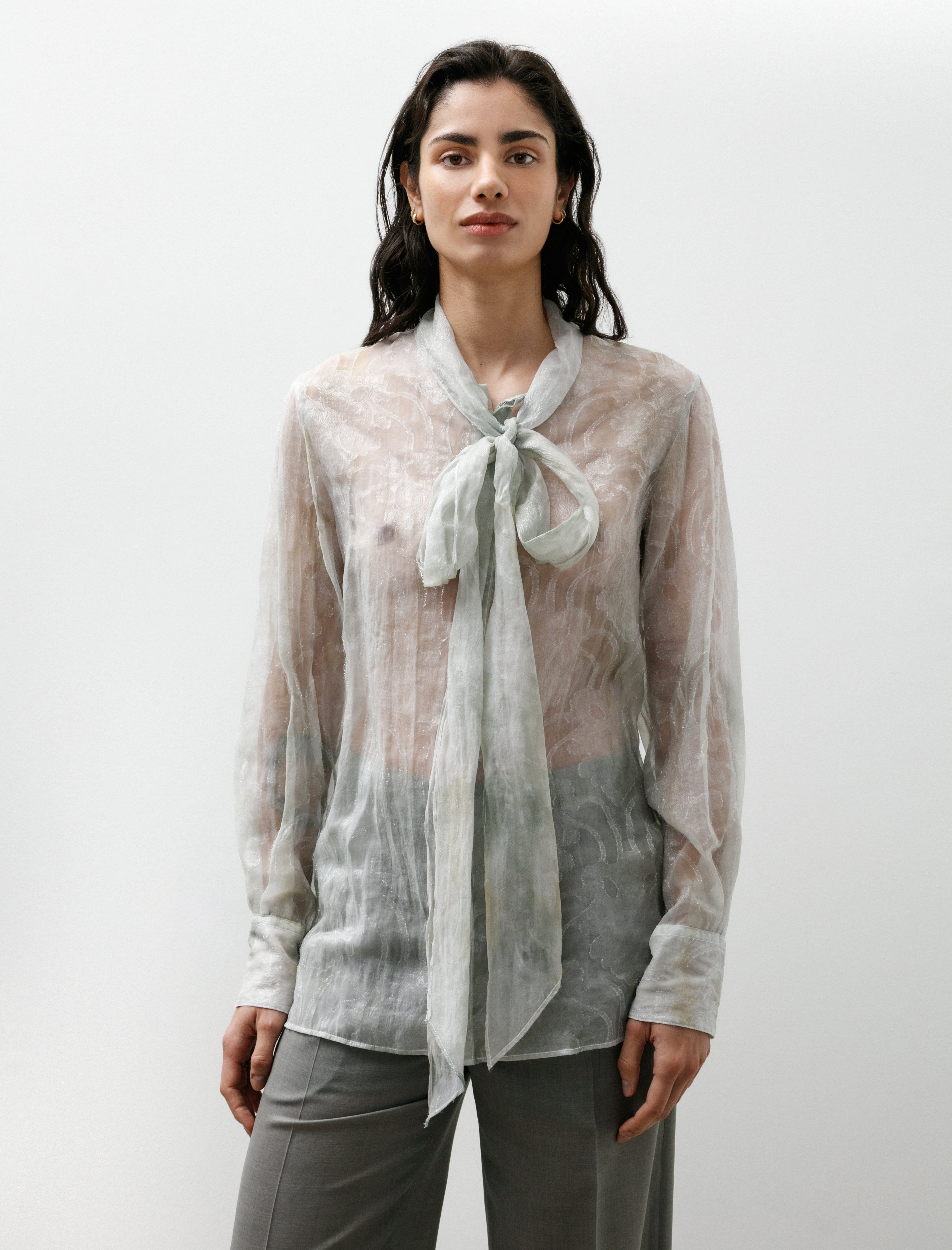 Kanako Sakai Shibori Sheer Jacquard Shirt Light Green