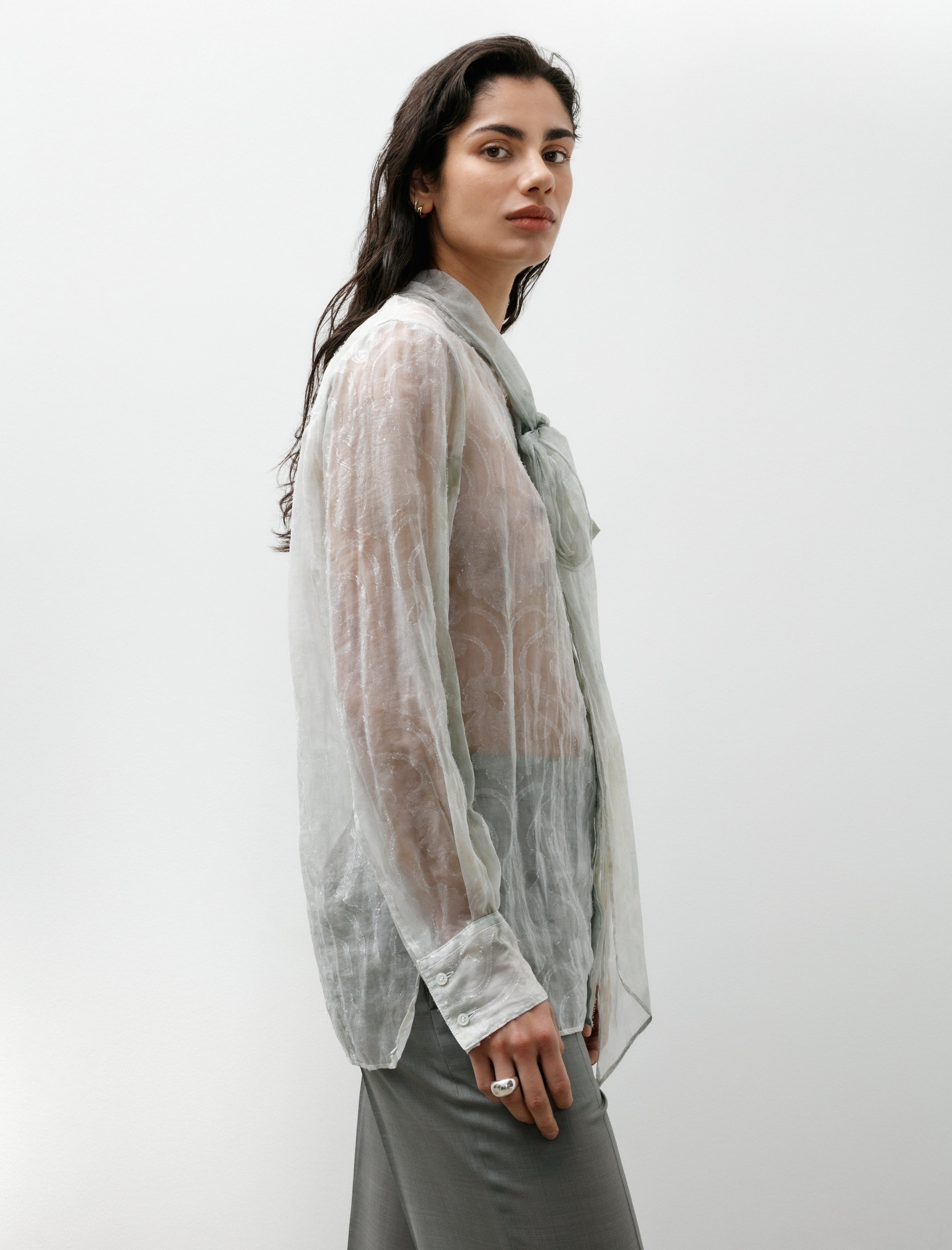 Kanako Sakai Shibori Sheer Jacquard Shirt Light Green