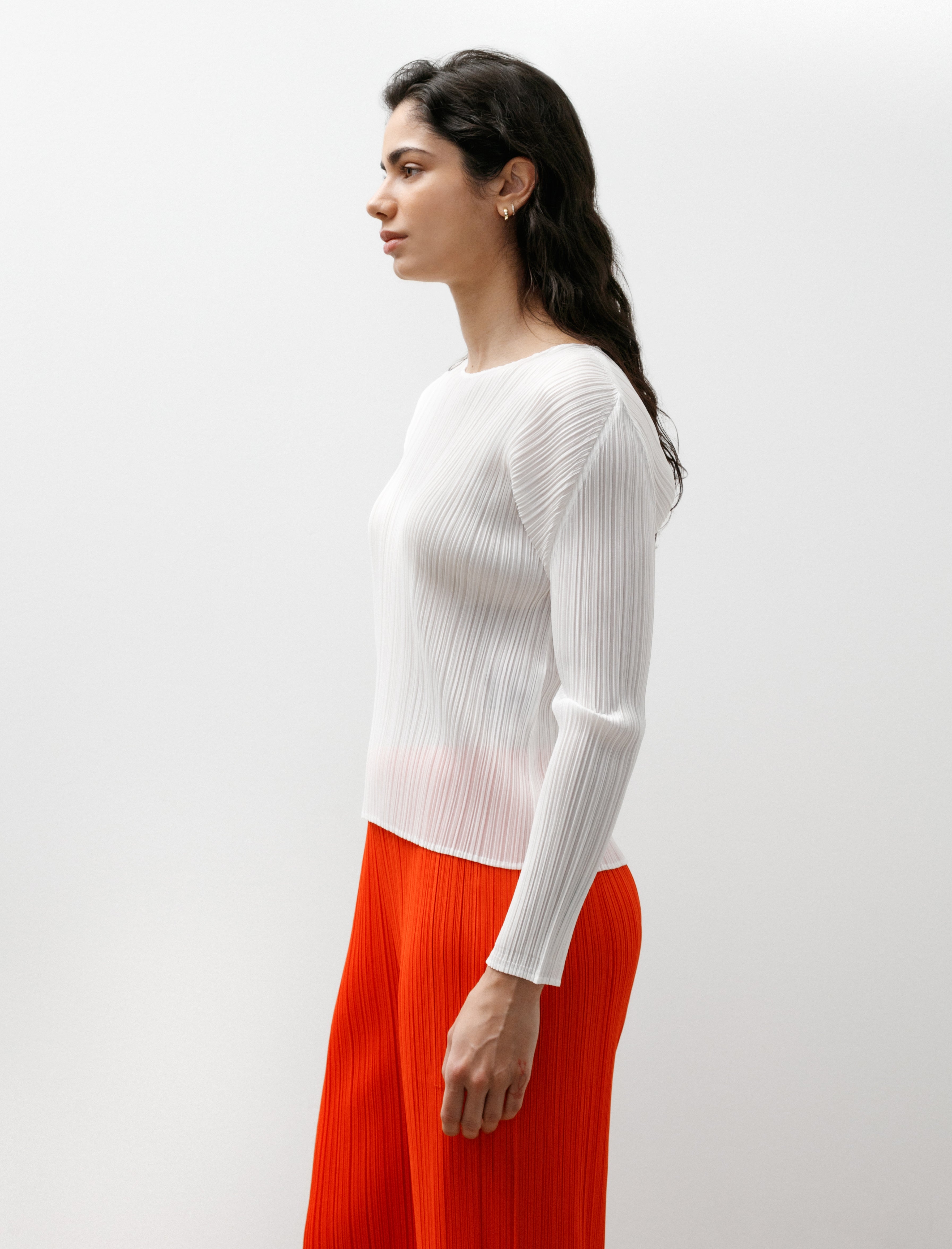 Pleats Please by Issey Miyake Boatneck Long Sleeve White